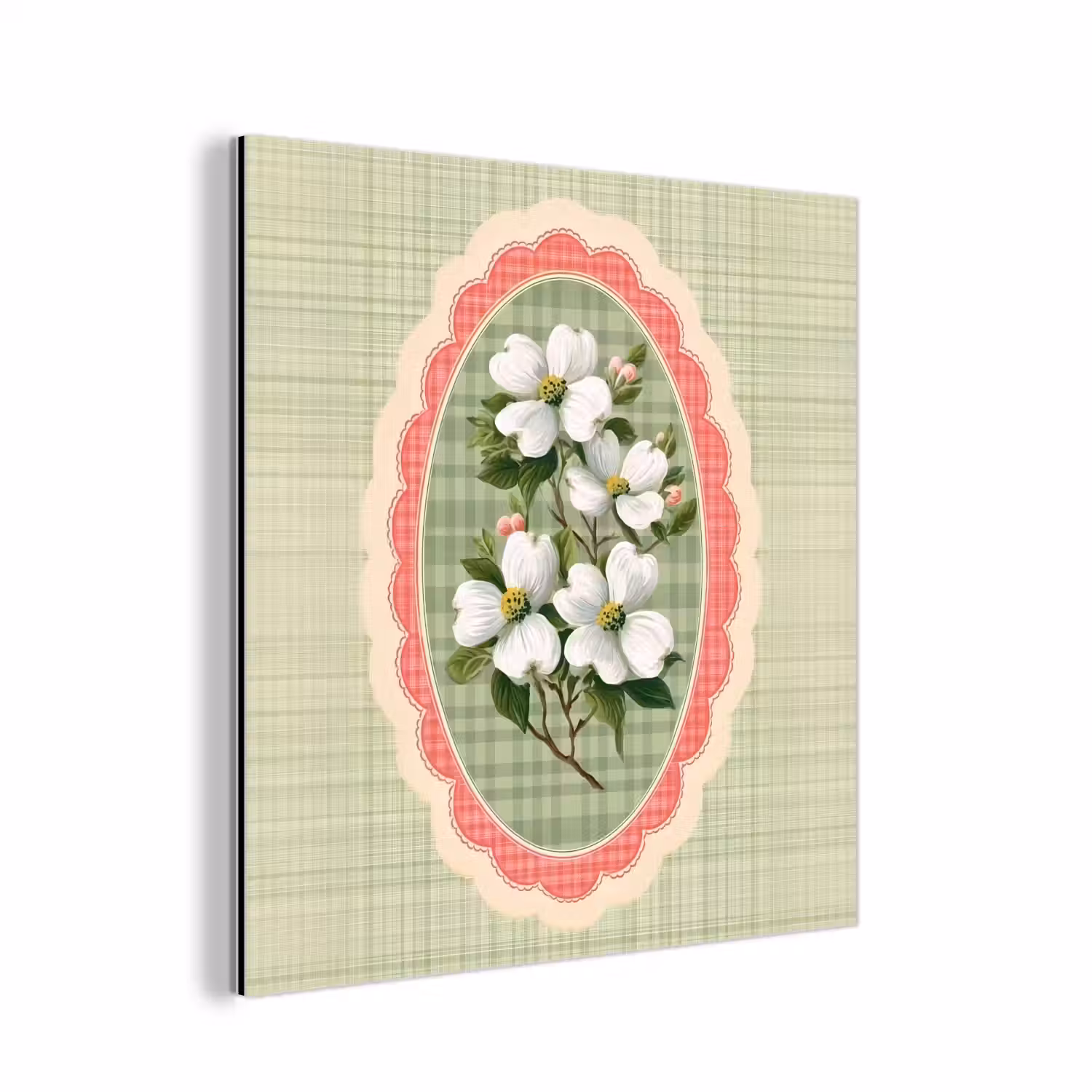 Bloemen - Illustratie - Geruit - Groen aluminium wit klein -3d