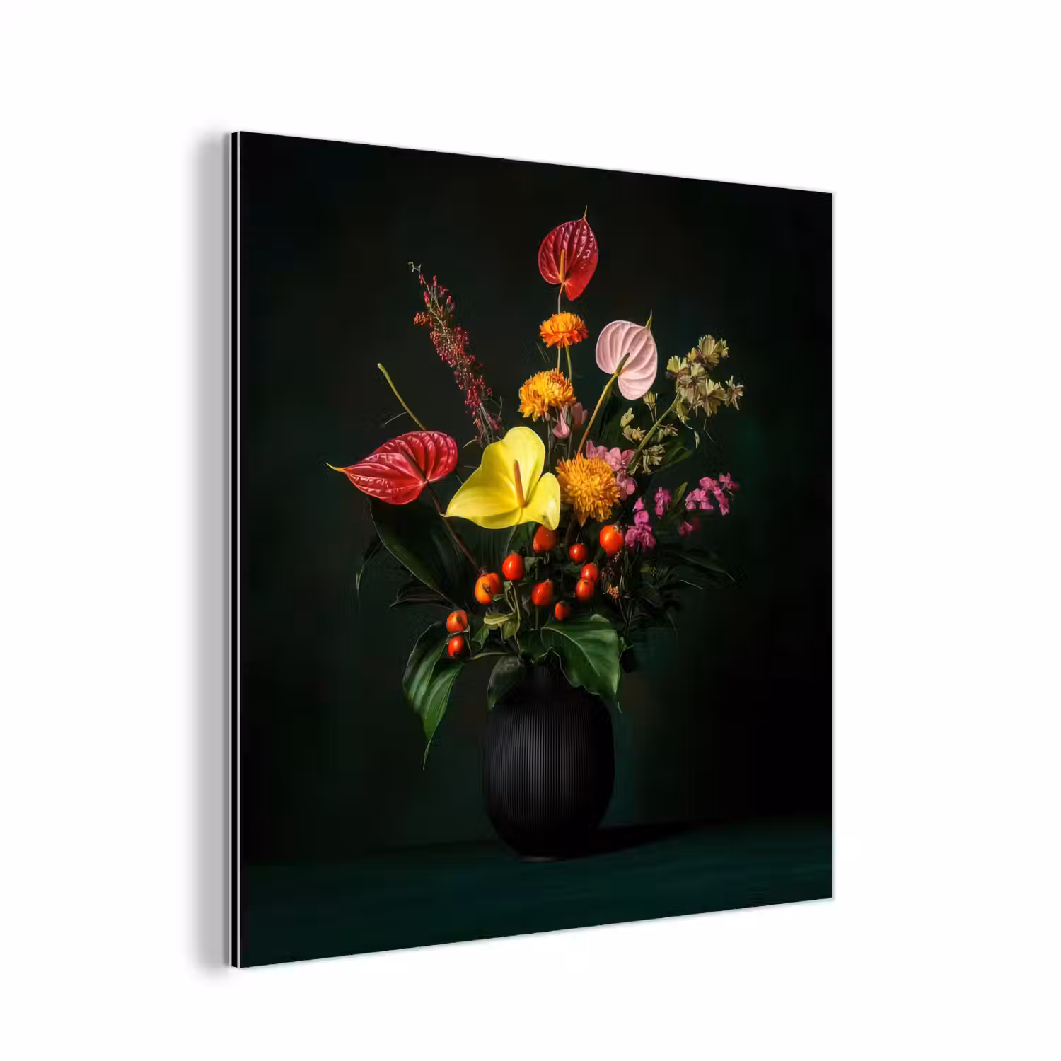 Bloemen - Vaas - Zwart aluminium wit klein -3d