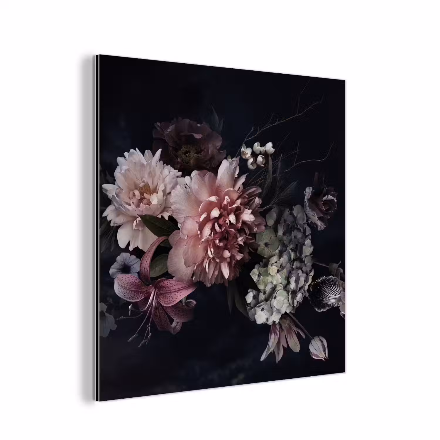 Bloemen - Vintage - Pastel - Zwart - Boeket aluminium wit klein -3d