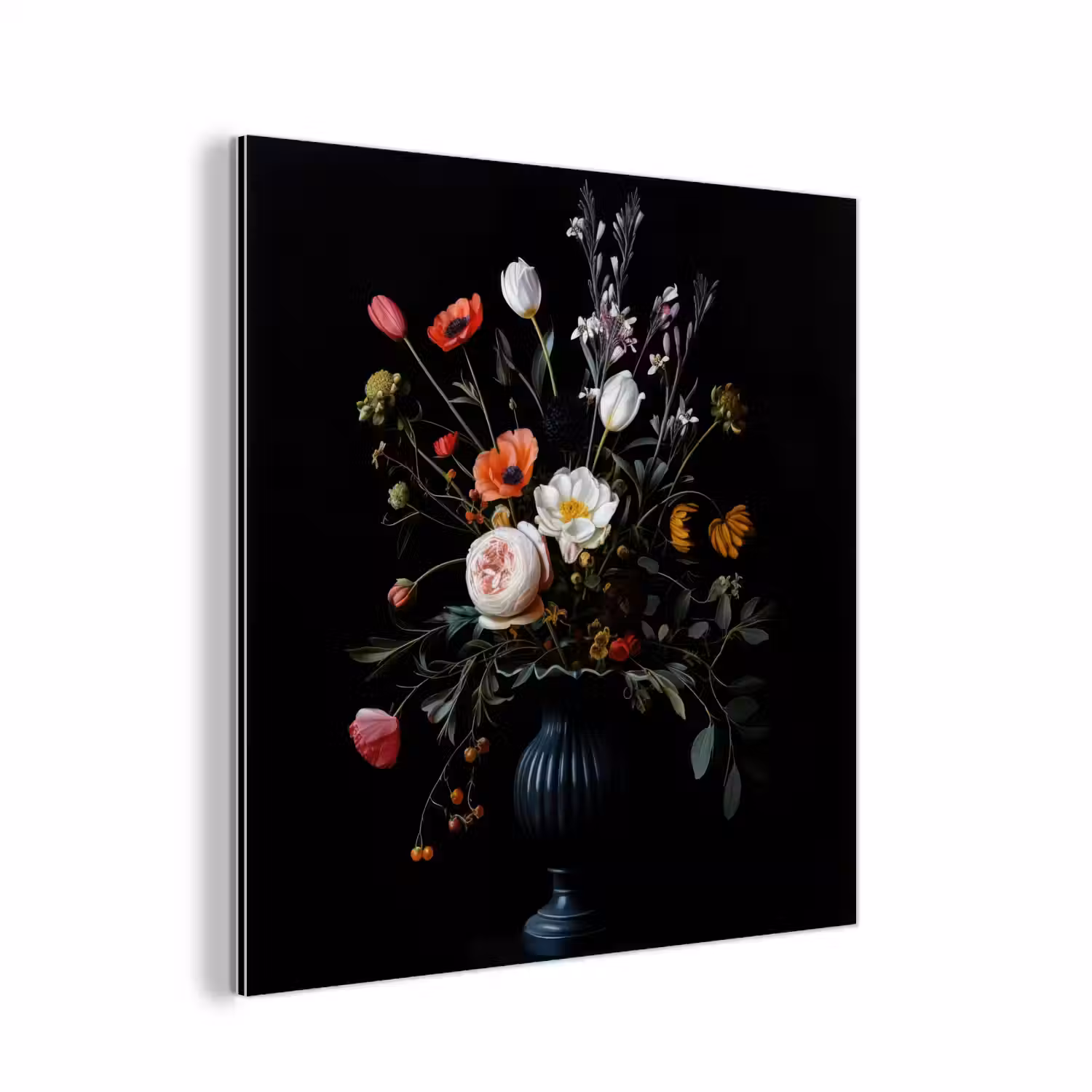 Bloemstuk - Vaas - Zwart aluminium wit klein -3d