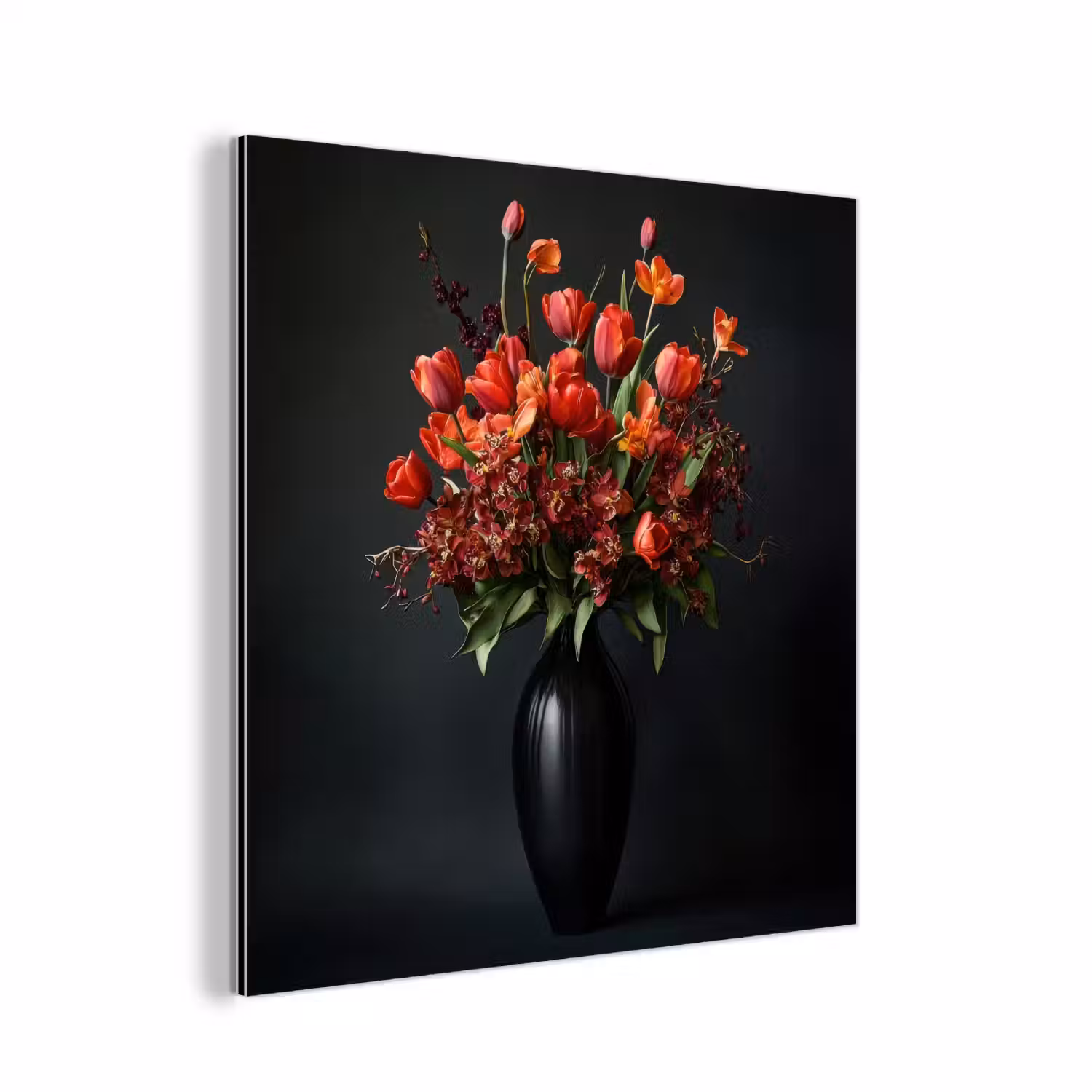 Boeket - Tulpen - Vaas - Rood aluminium wit klein -3d
