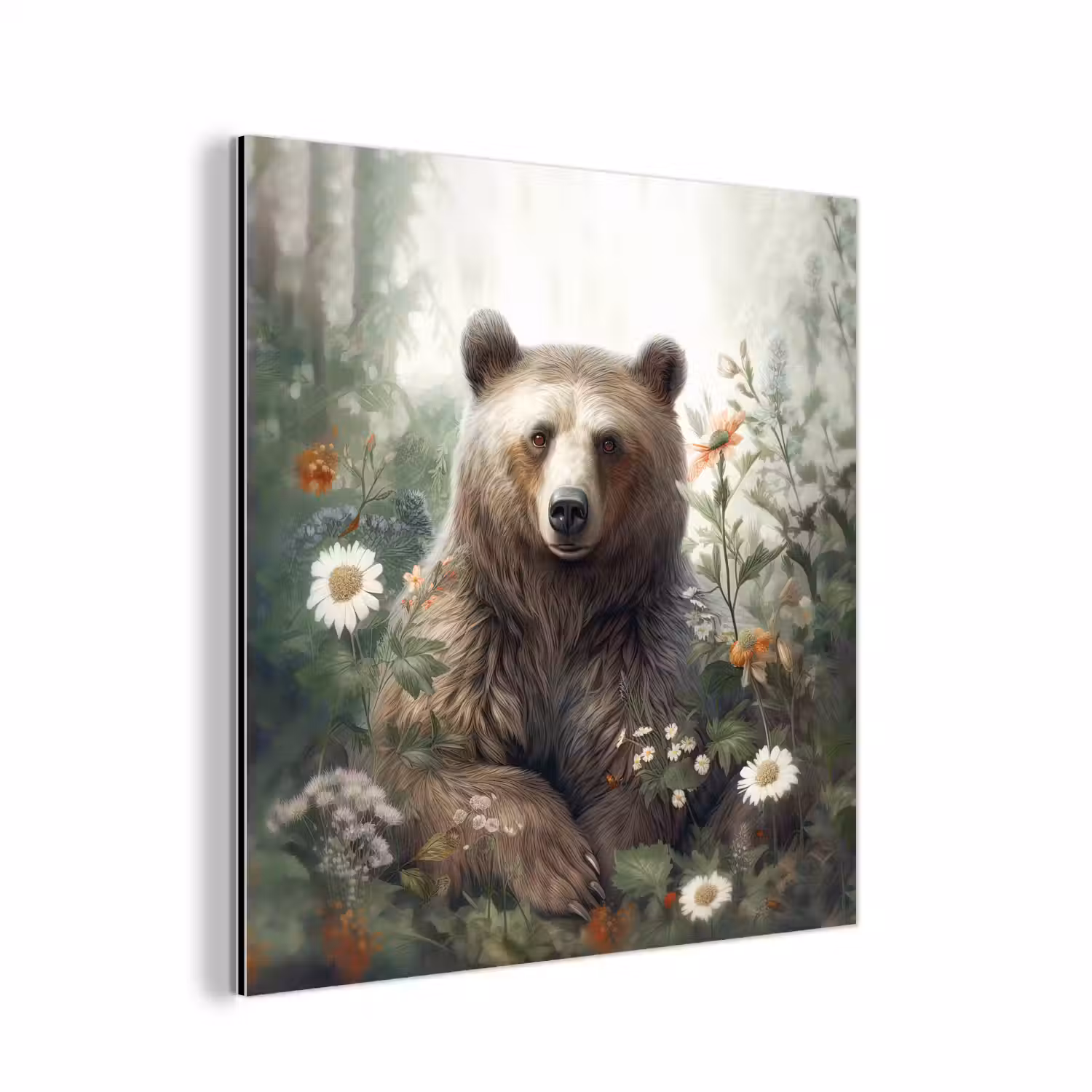 Bruine beer - Wilde dieren - Bloemen - Planten aluminium wit klein -3d