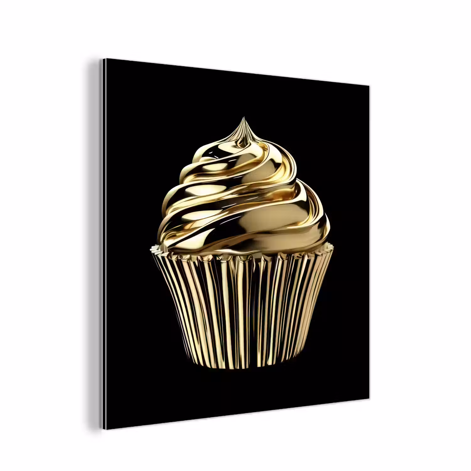 Cupcake - Eten - Goud - Zwart aluminium wit klein -3d
