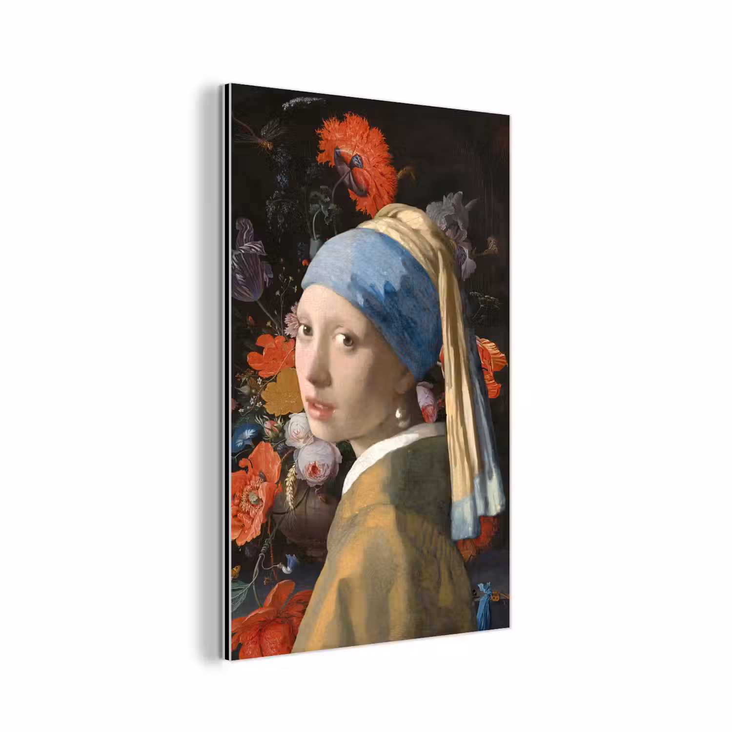 Meisje met de parel - Johannes Vermeer - Bloemen aluminium wit klein -3d
