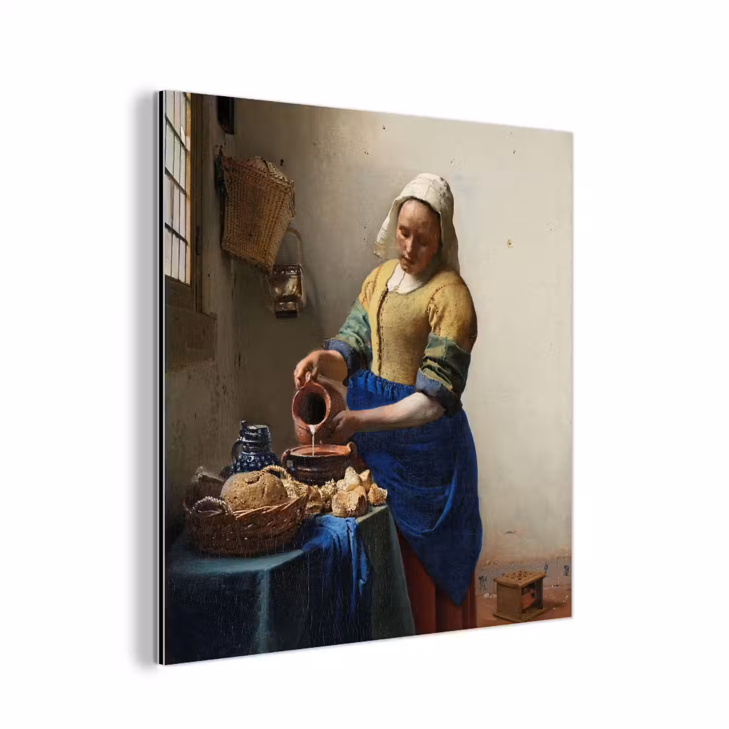 Het melkmeisje - Schilderij van Johannes Vermeer aluminium wit klein -3d
