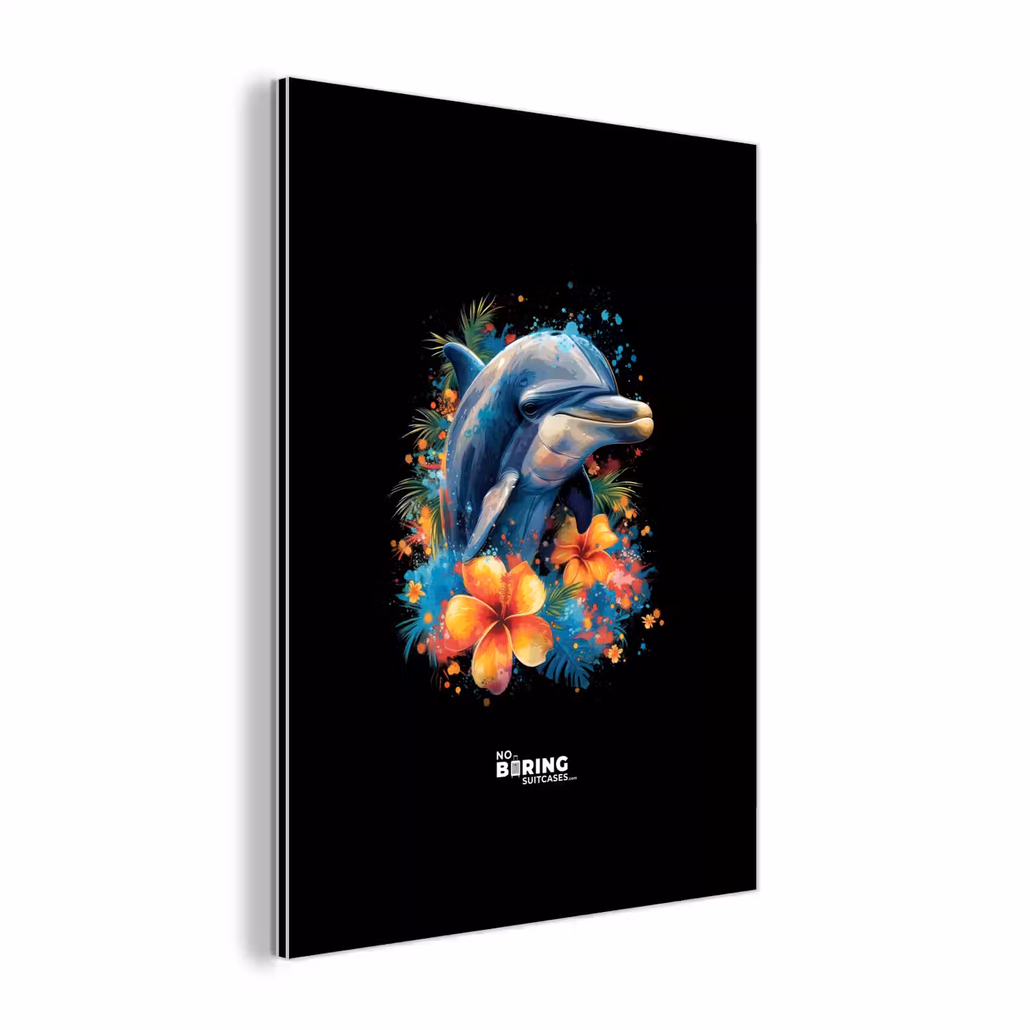 Dolfijn te midden van graffiti bloemen aluminium wit klein -3d