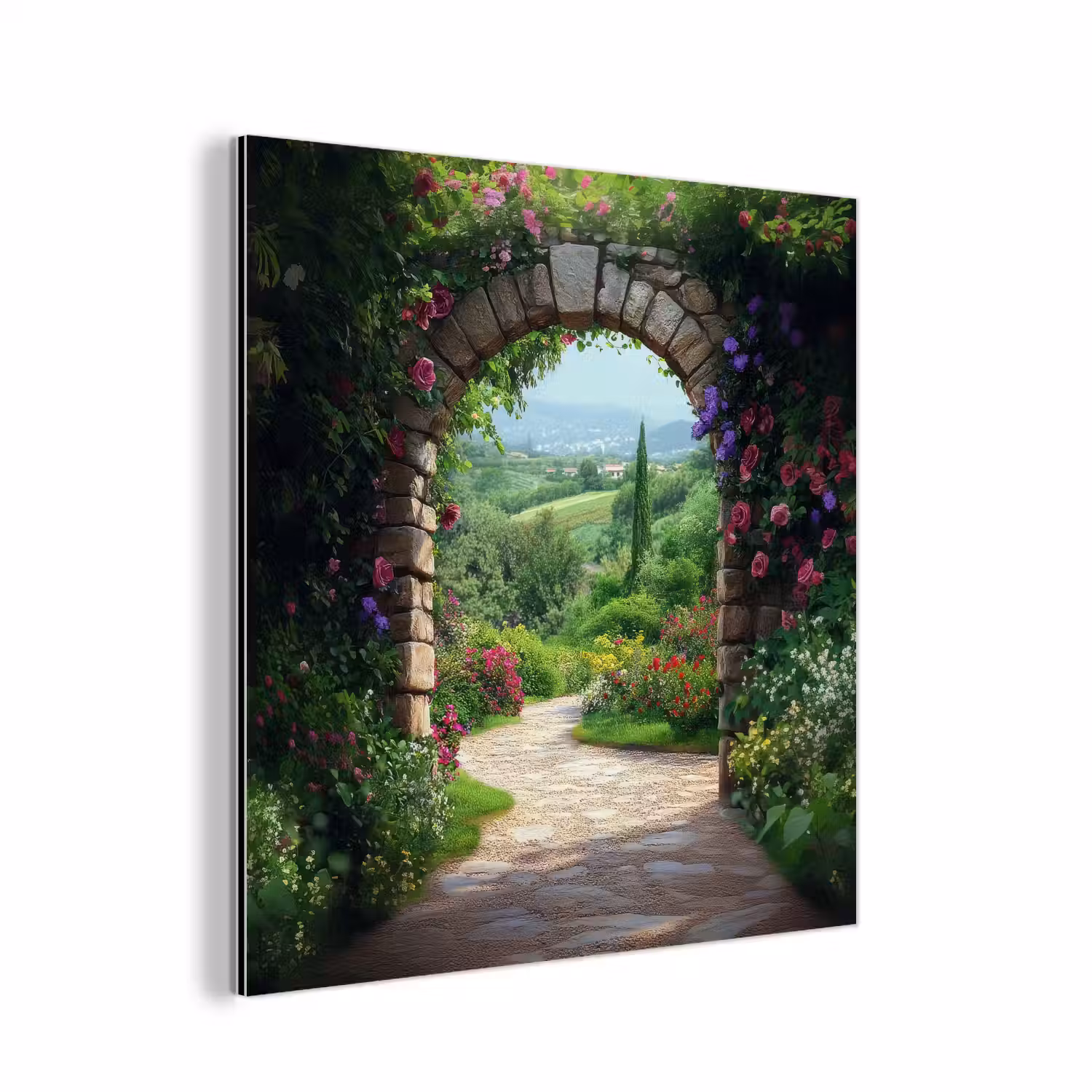 Doorkijk - Landschap - Bloemen - Pad - Uitzicht aluminium wit klein -3d