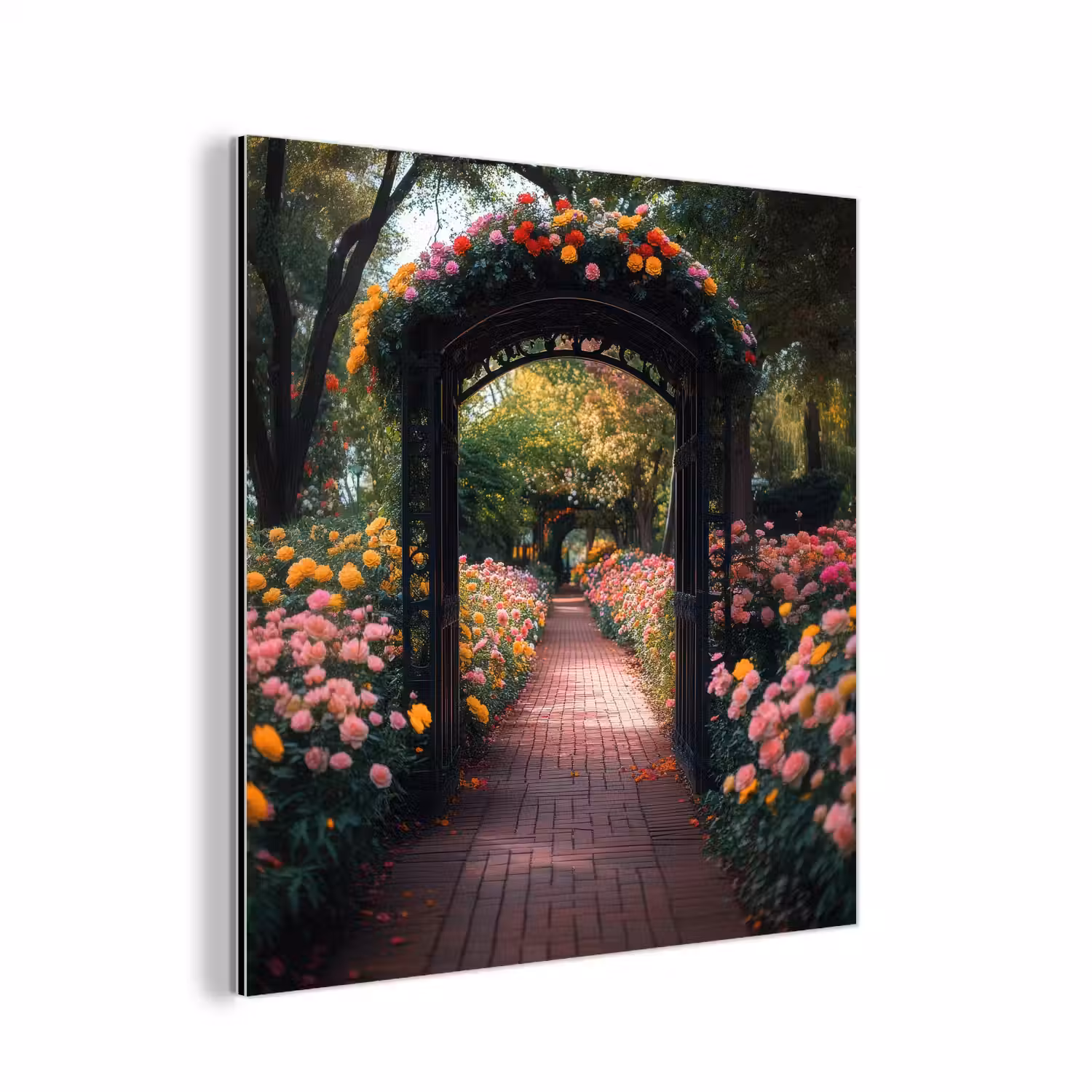 Doorkijk - Bloemen - Pad - Natuur - Kleurrijk aluminium wit klein -3d