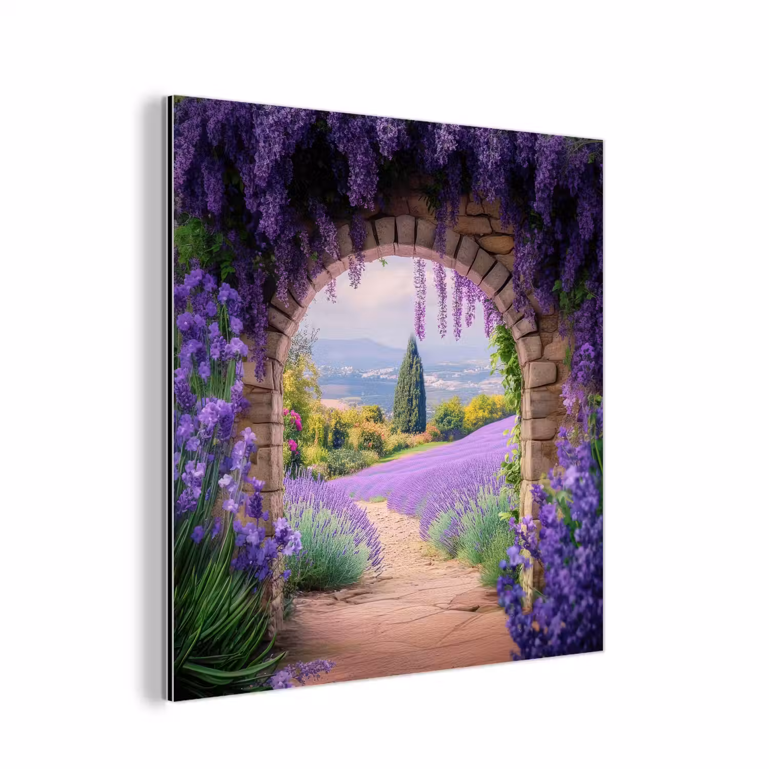 Doorkijk - Lavendel - Bloemen - Paars - Poort aluminium wit klein -3d