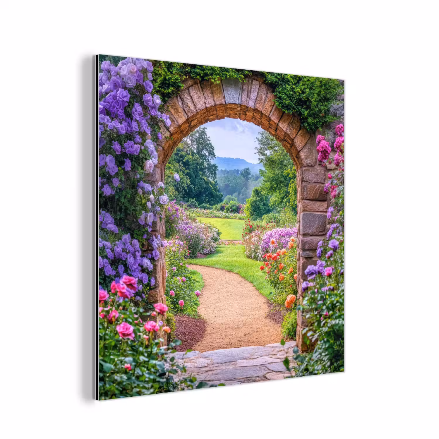 Doorkijk - Poort - Bloemen - Tuin aluminium wit klein -3d