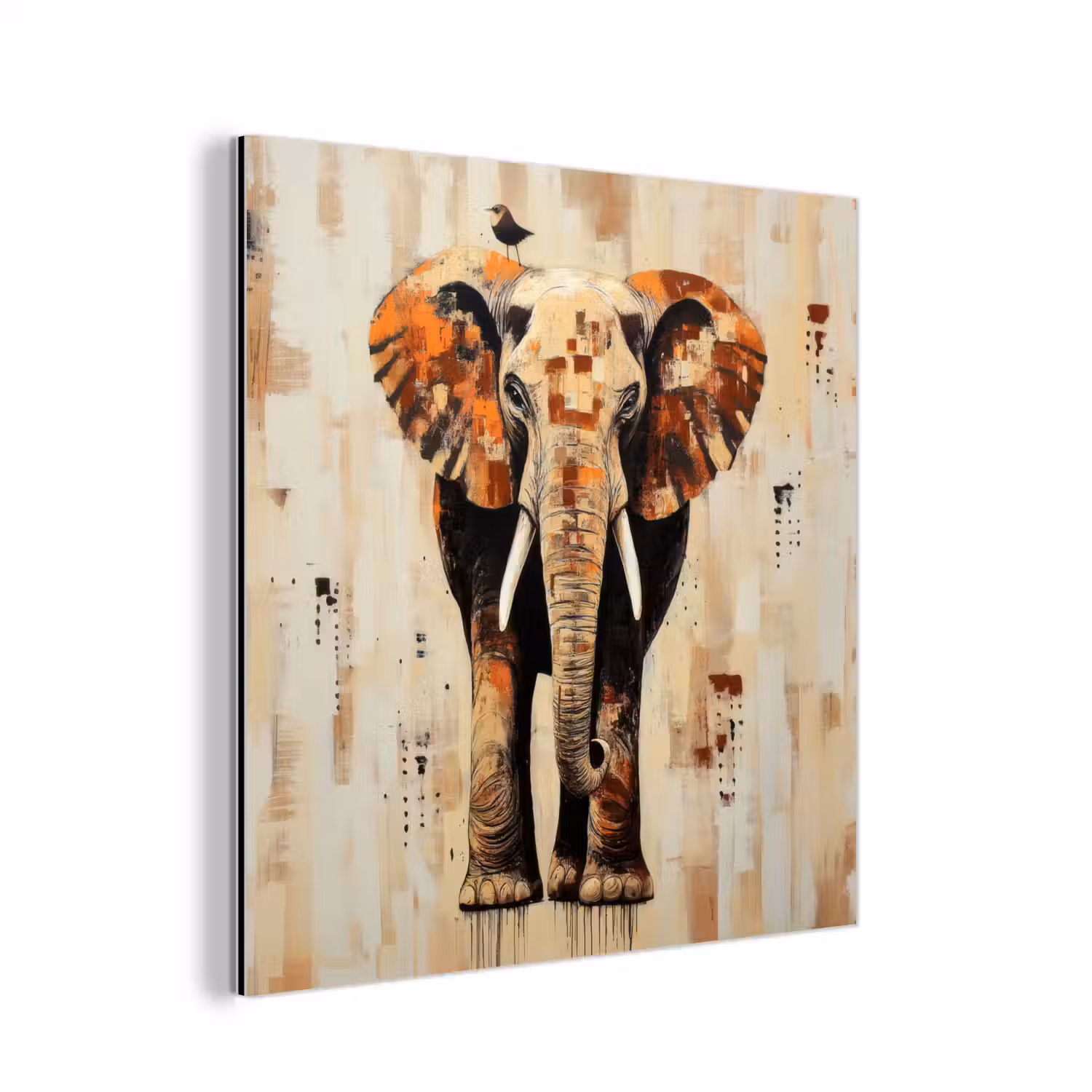 Olifant - Slurf - Mozaïek - Abstract aluminium wit klein -3d