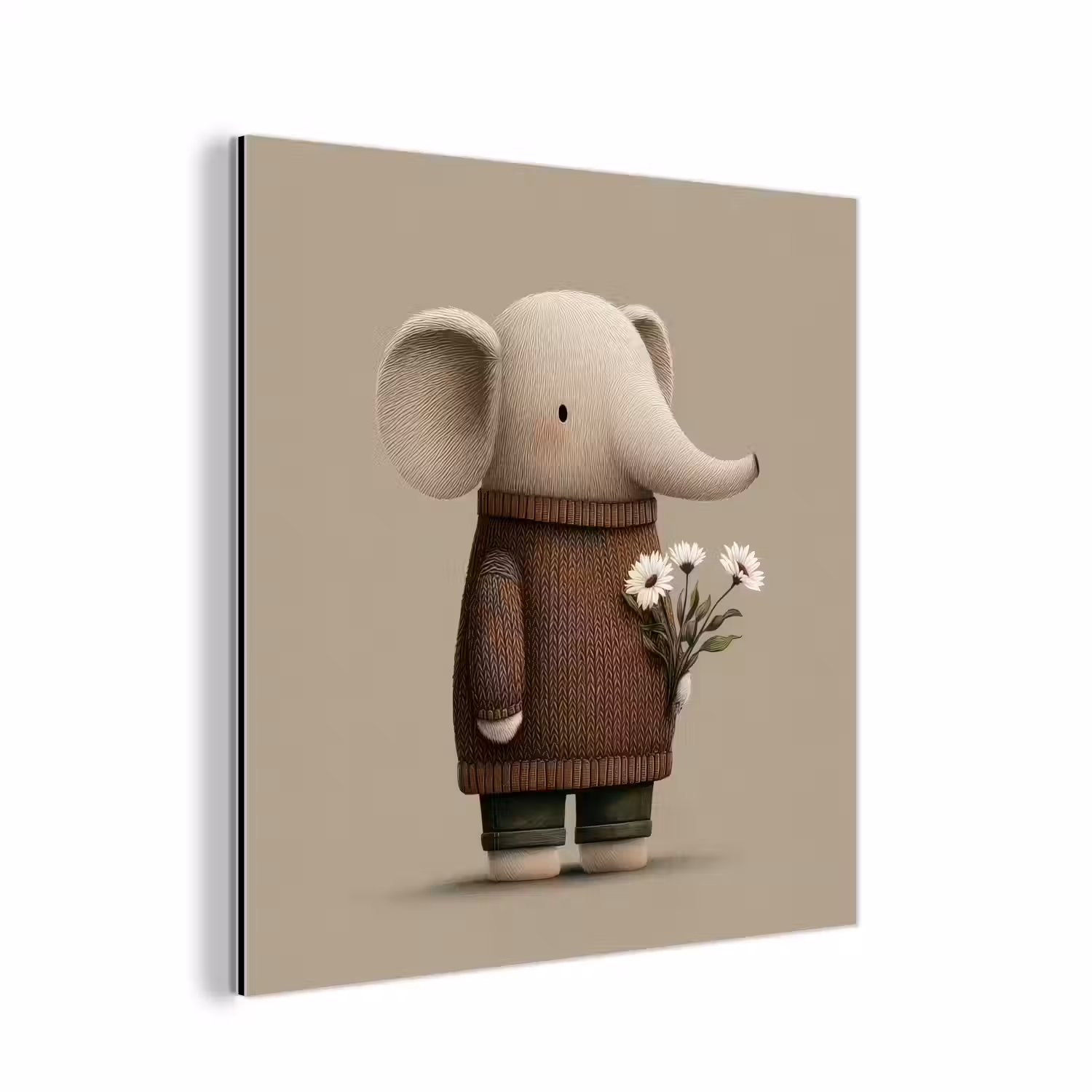 Olifant - Witte bloemen - Kindvriendelijk aluminium wit klein -3d