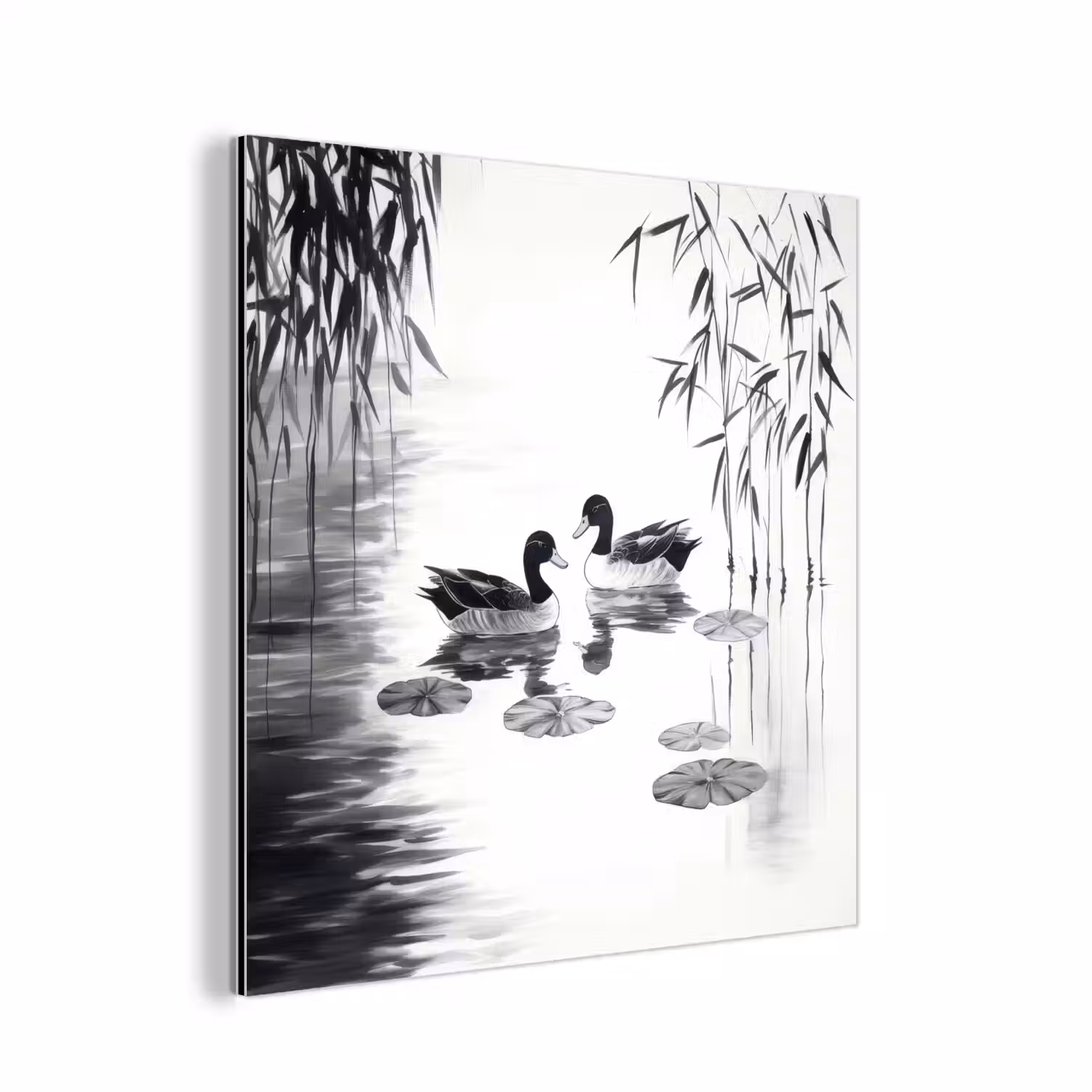 Eenden - Waterlelies - Riet - Zwart aluminium wit klein -3d
