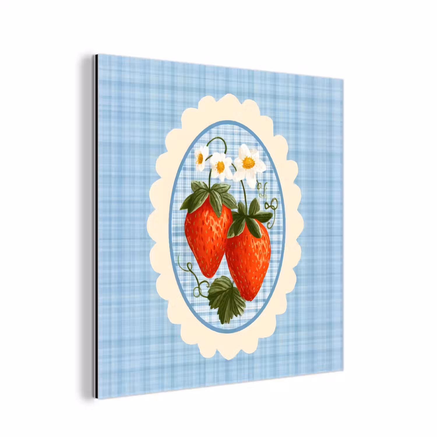 Aardbeien - Lijst - Rood - Geruit aluminium wit klein -3d