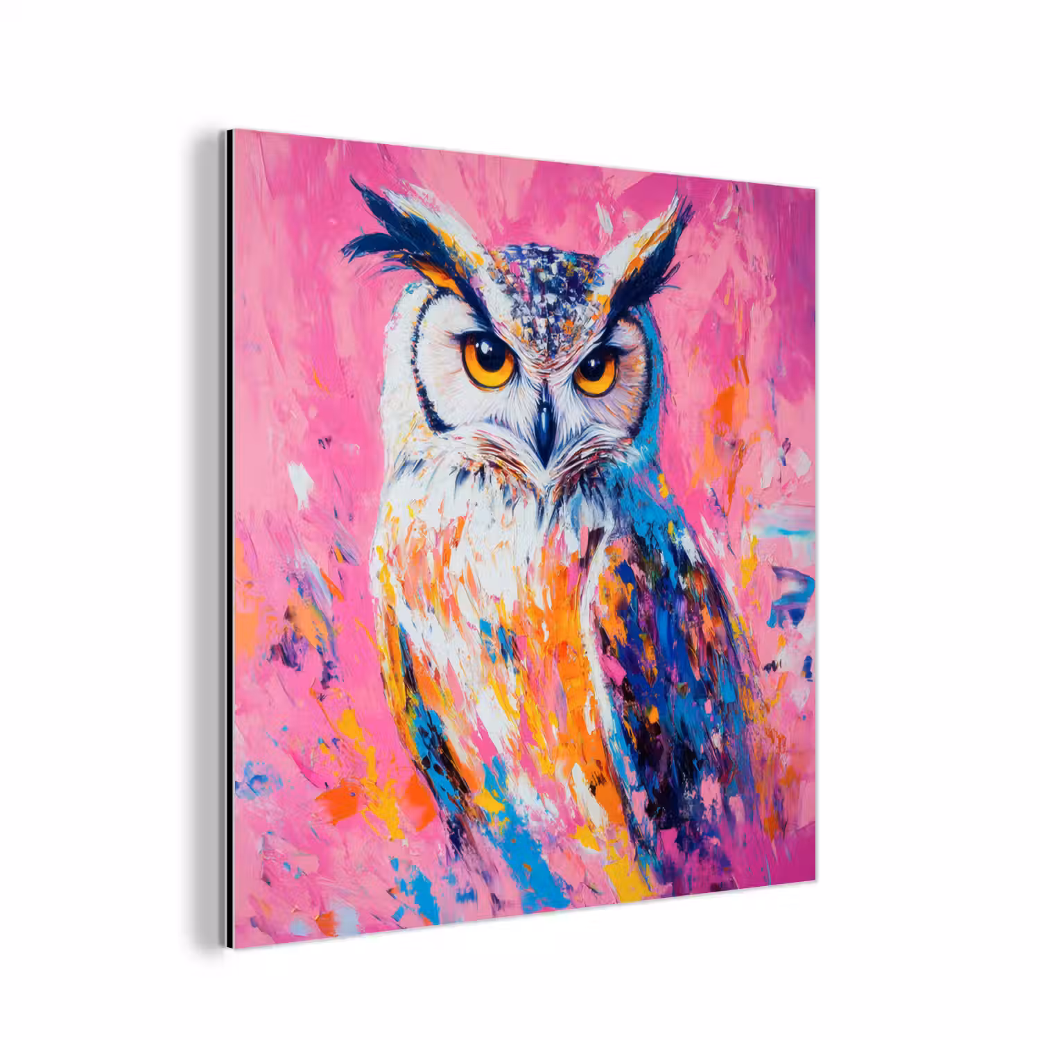 Uil - Roze - Blauw - Verf - Abstract aluminium wit klein -3d