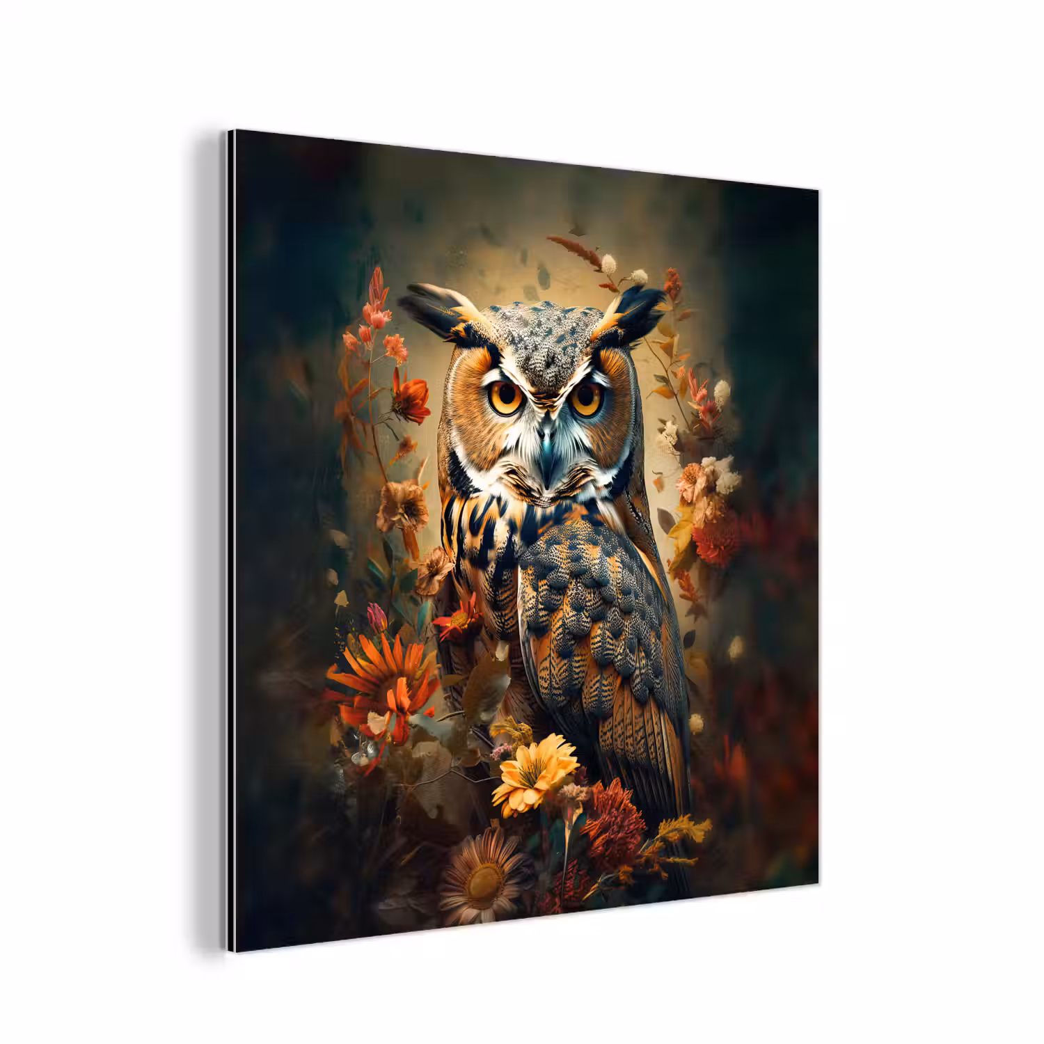 Uil - Vogel - Bloemen - Planten - Botanisch aluminium wit klein -3d