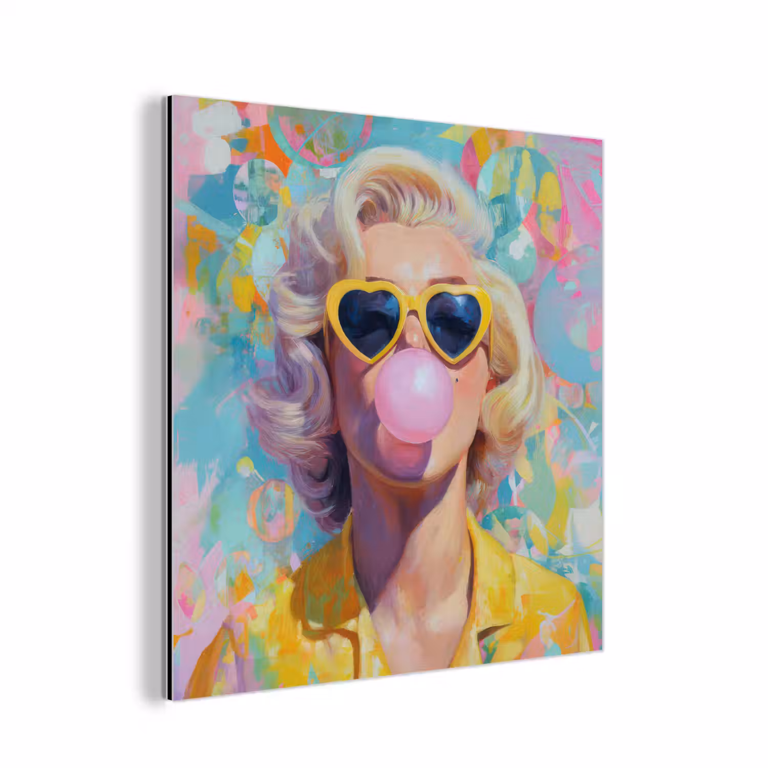 Vrouw - Blond - Roze kauwgom - Kleurrijk - Pastel aluminium wit klein -3d