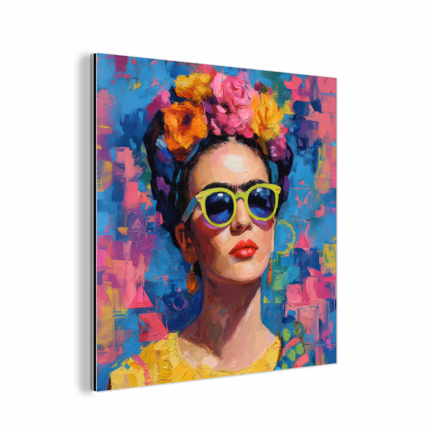 Vrolijk portret - Vrouw - Bloemenkroon aluminium wit klein -3d