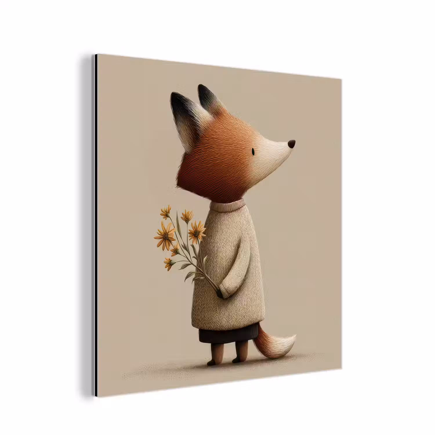 Vos - Gele bloemen - Minimalistisch aluminium wit klein -3d