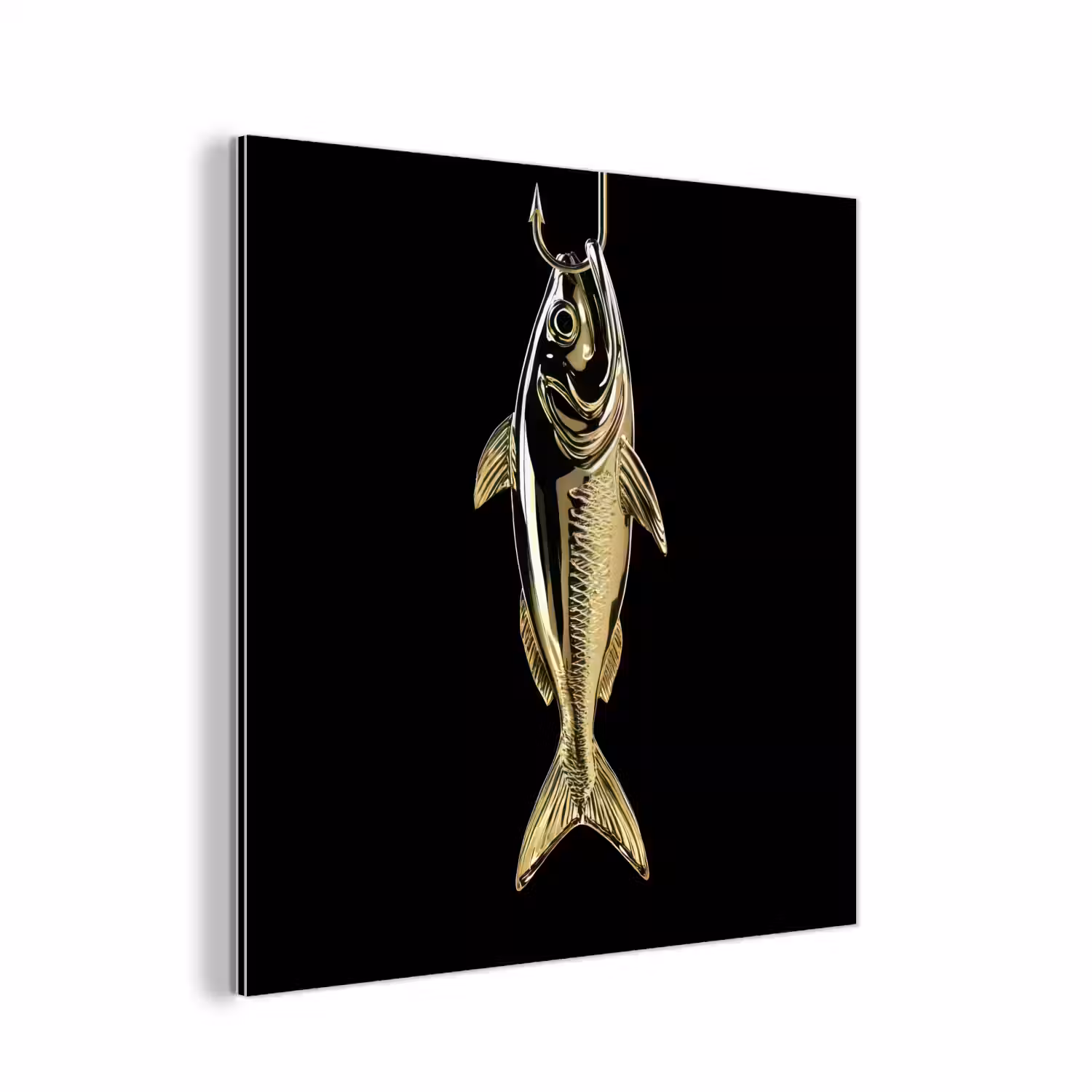 Goud - Vis - Haak - Zwart aluminium wit klein -3d