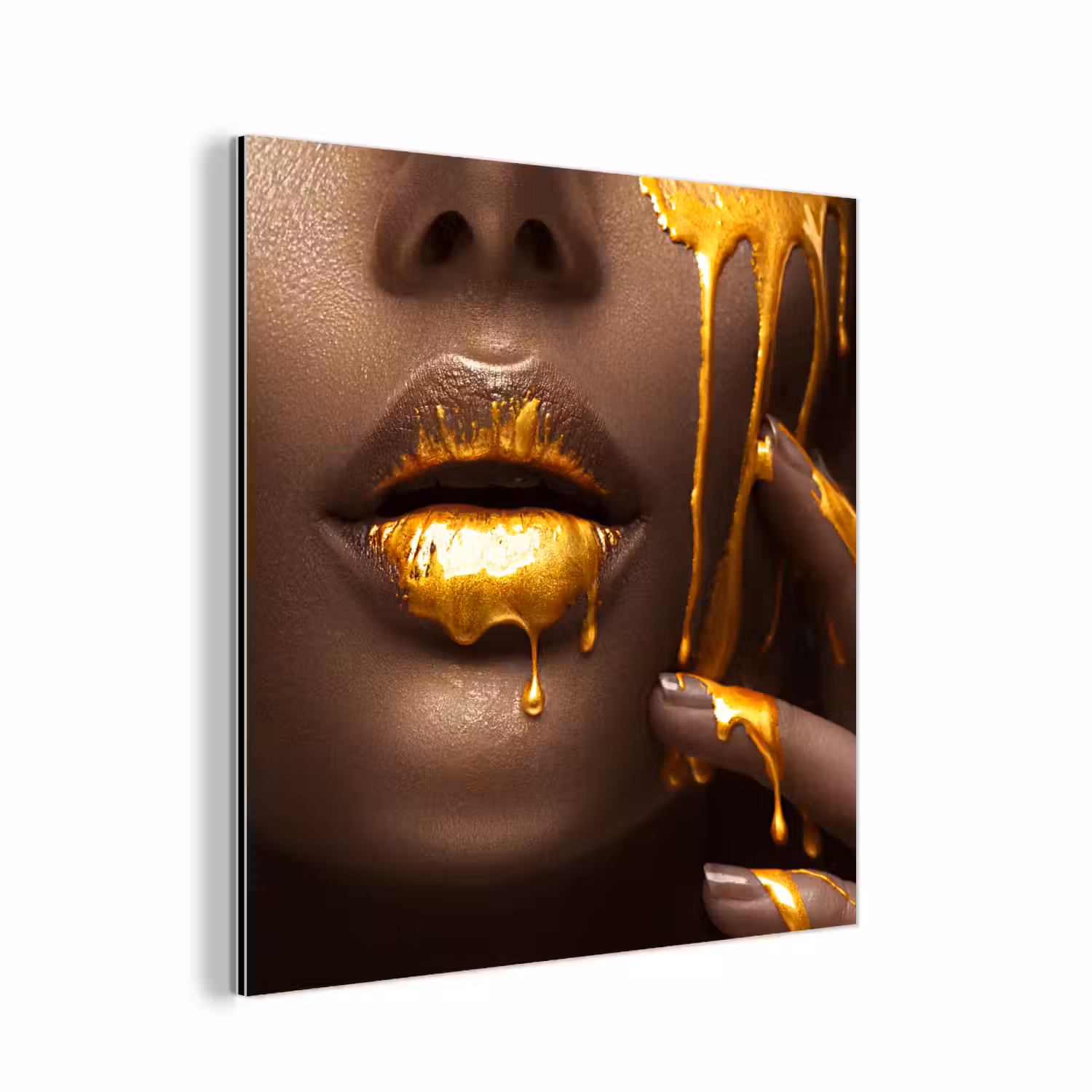 Goud - Vrouw - Verf - Lippen - Luxe aluminium wit klein -3d