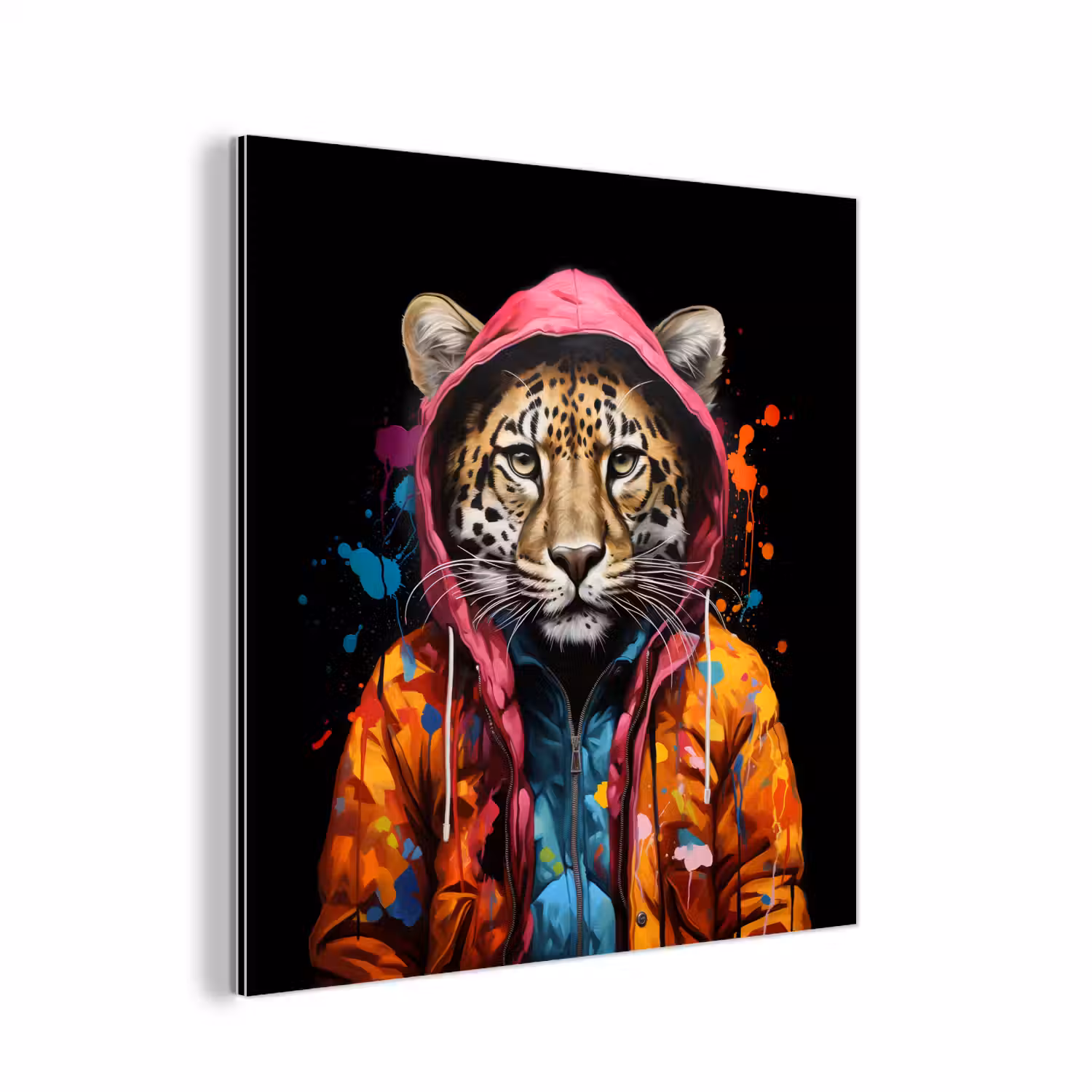 Graffiti - Luipaard - Zwart - Jas aluminium wit klein -3d