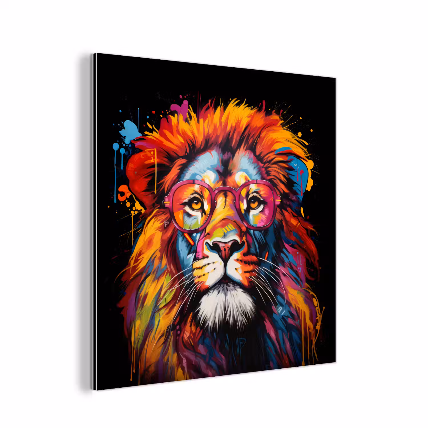 Graffiti - Leeuw - Bril - Zwart aluminium wit klein -3d