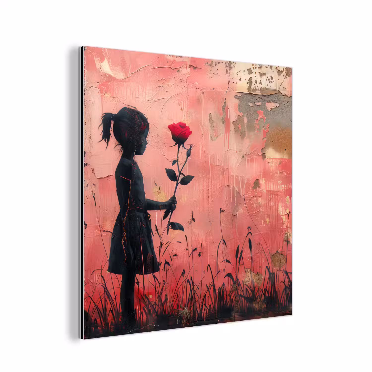 Graffiti - Meisje - Roze - Street art - Roos - Banksy aluminium wit klein -3d