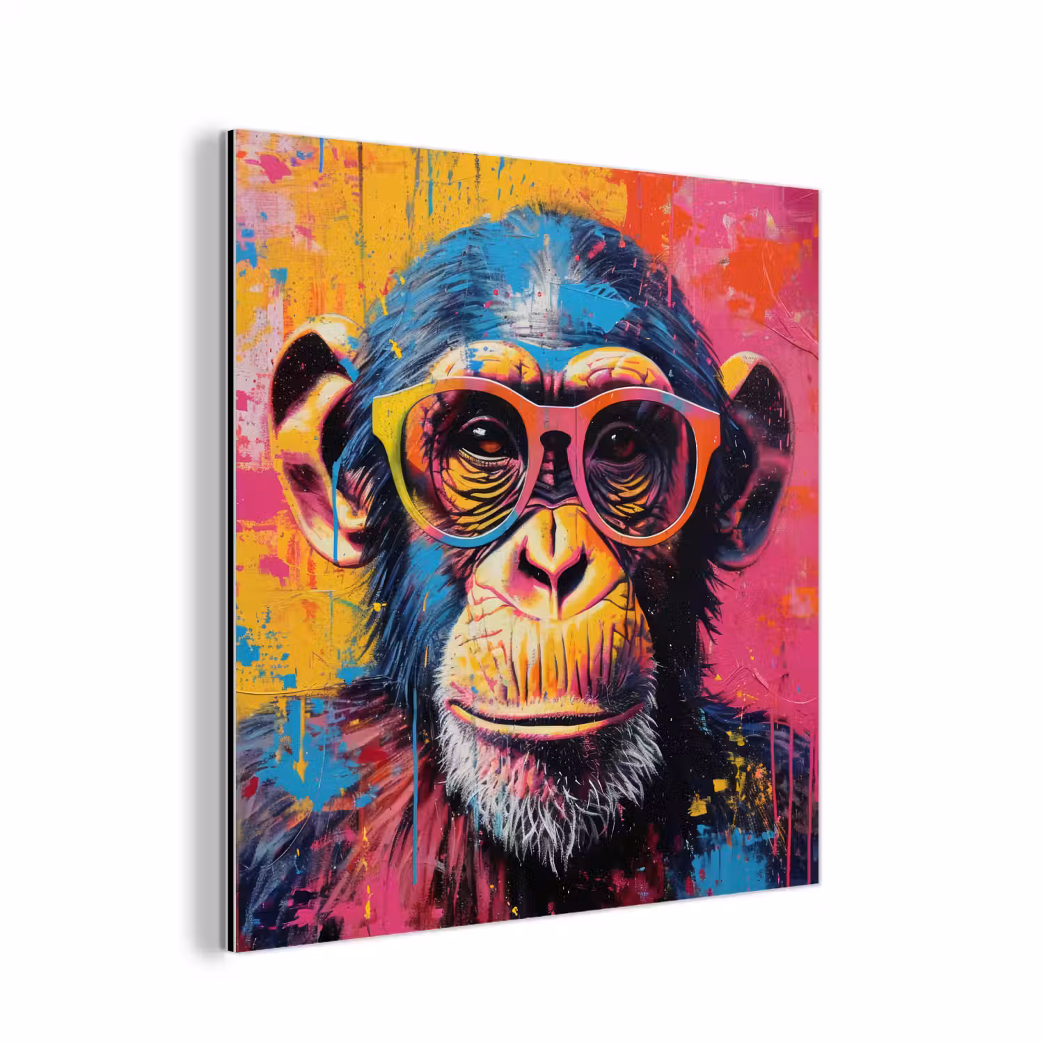 Graffiti - Chimpansee - Aap - Bril - Kleurrijk aluminium wit klein -3d