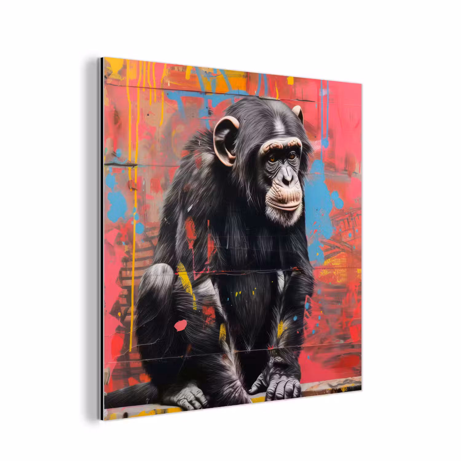 Graffiti - Chimpansee - Dieren - Street art - Banksy aluminium wit klein -3d