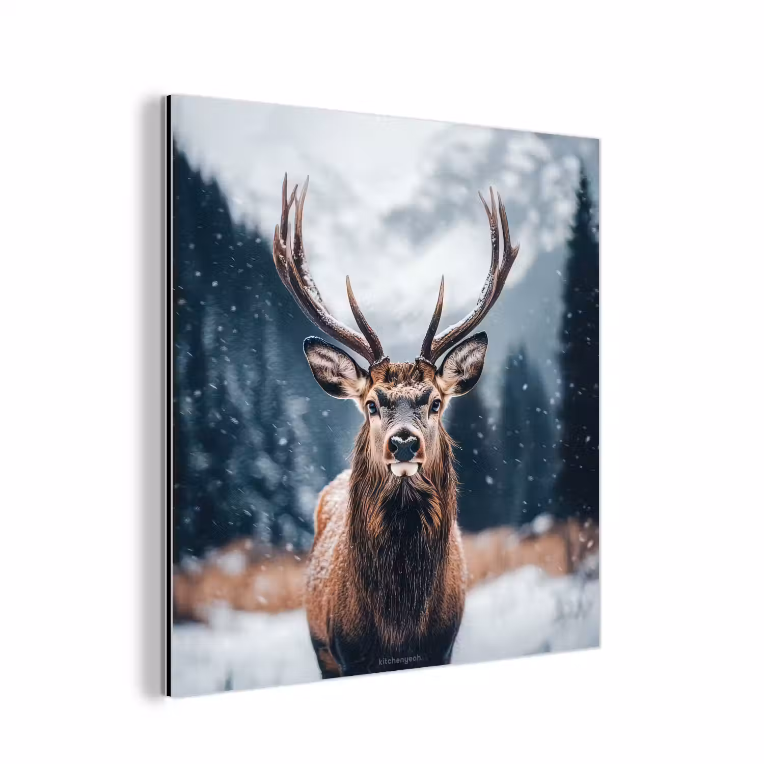 Hert - Winter - Hertenkop - Sneeuw - Gewei aluminium wit klein -3d