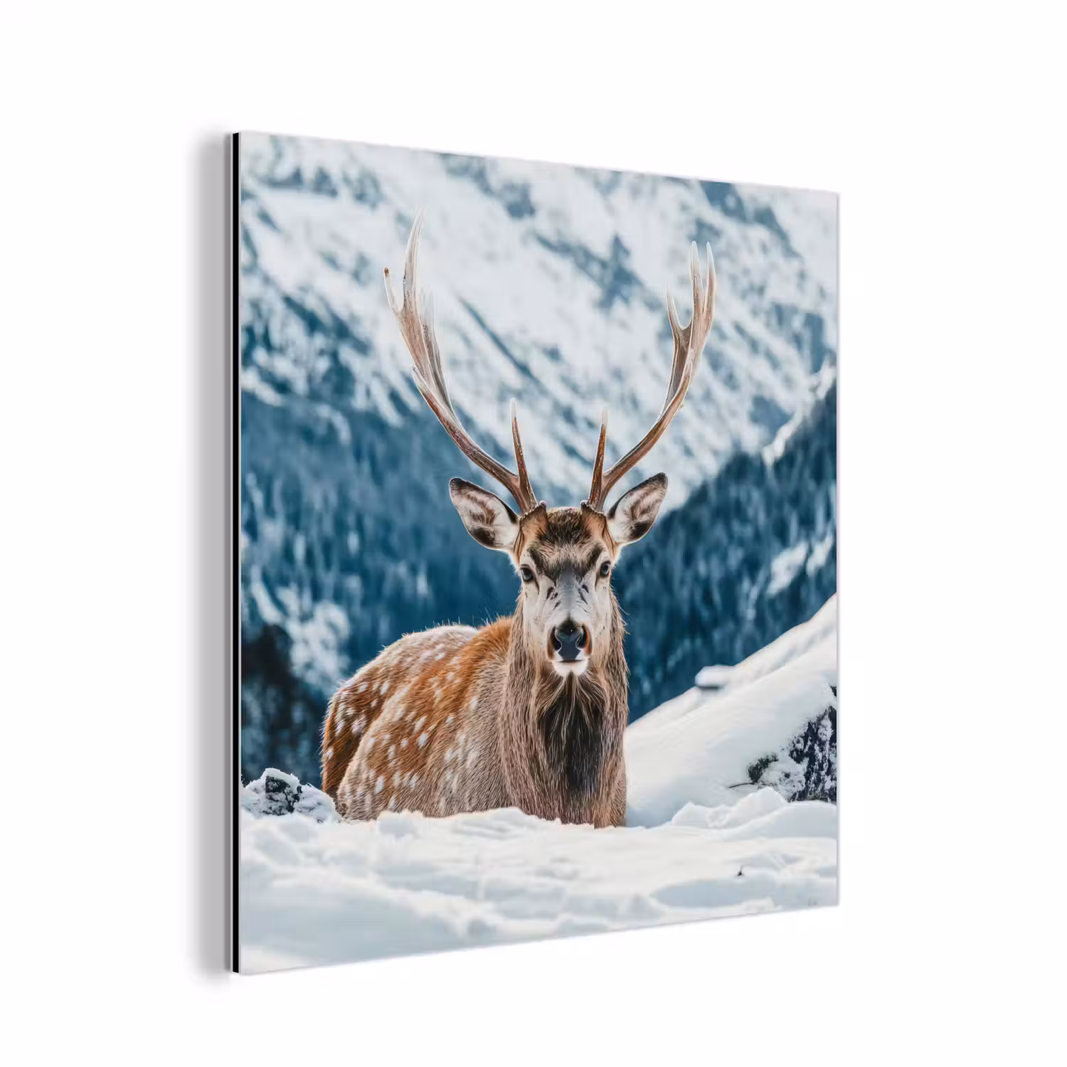 Hert - Landschap - Winter - Natuur - Dieren - Bergen aluminium wit klein -3d