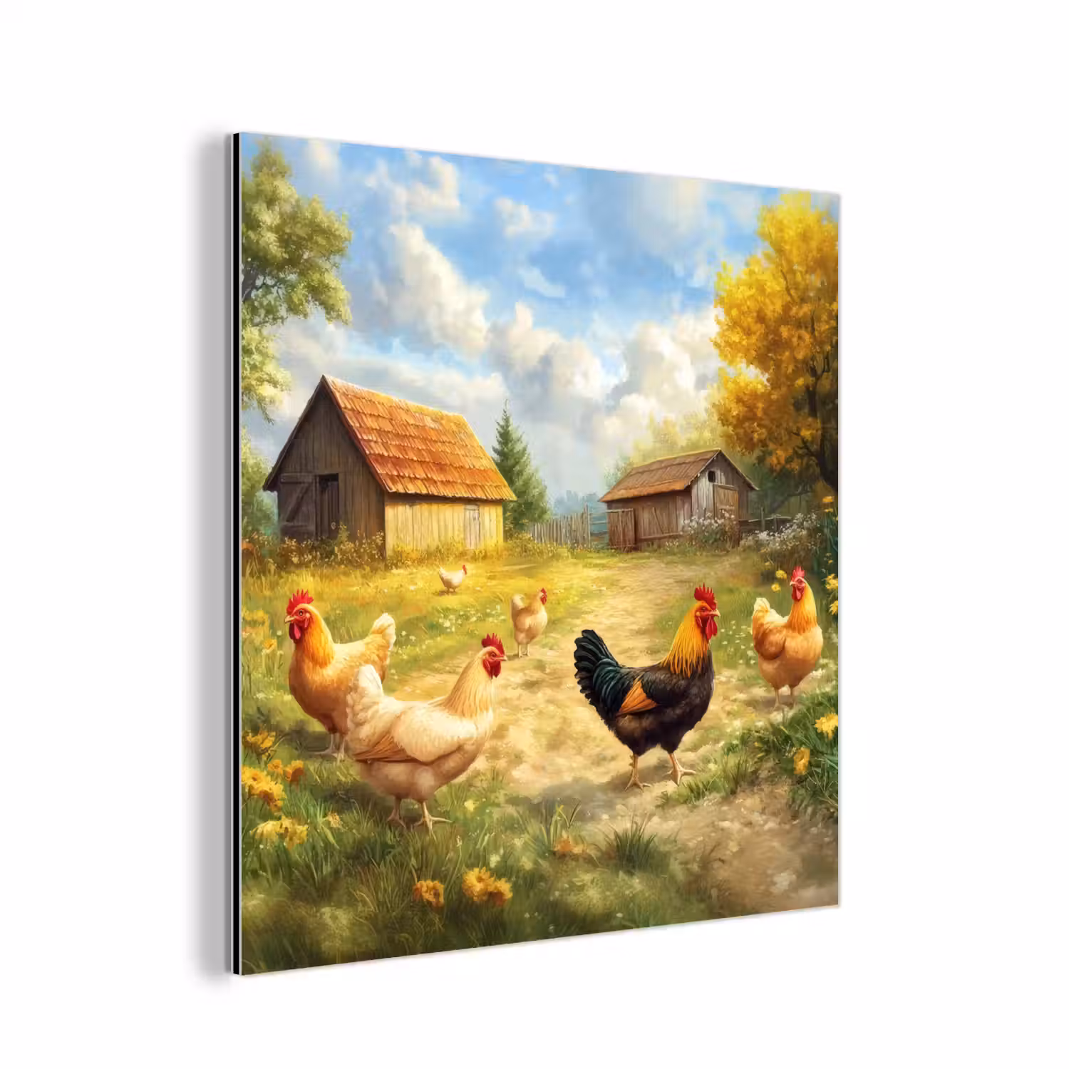 Kippen - Landelijke rust - Natuur aluminium wit klein -3d