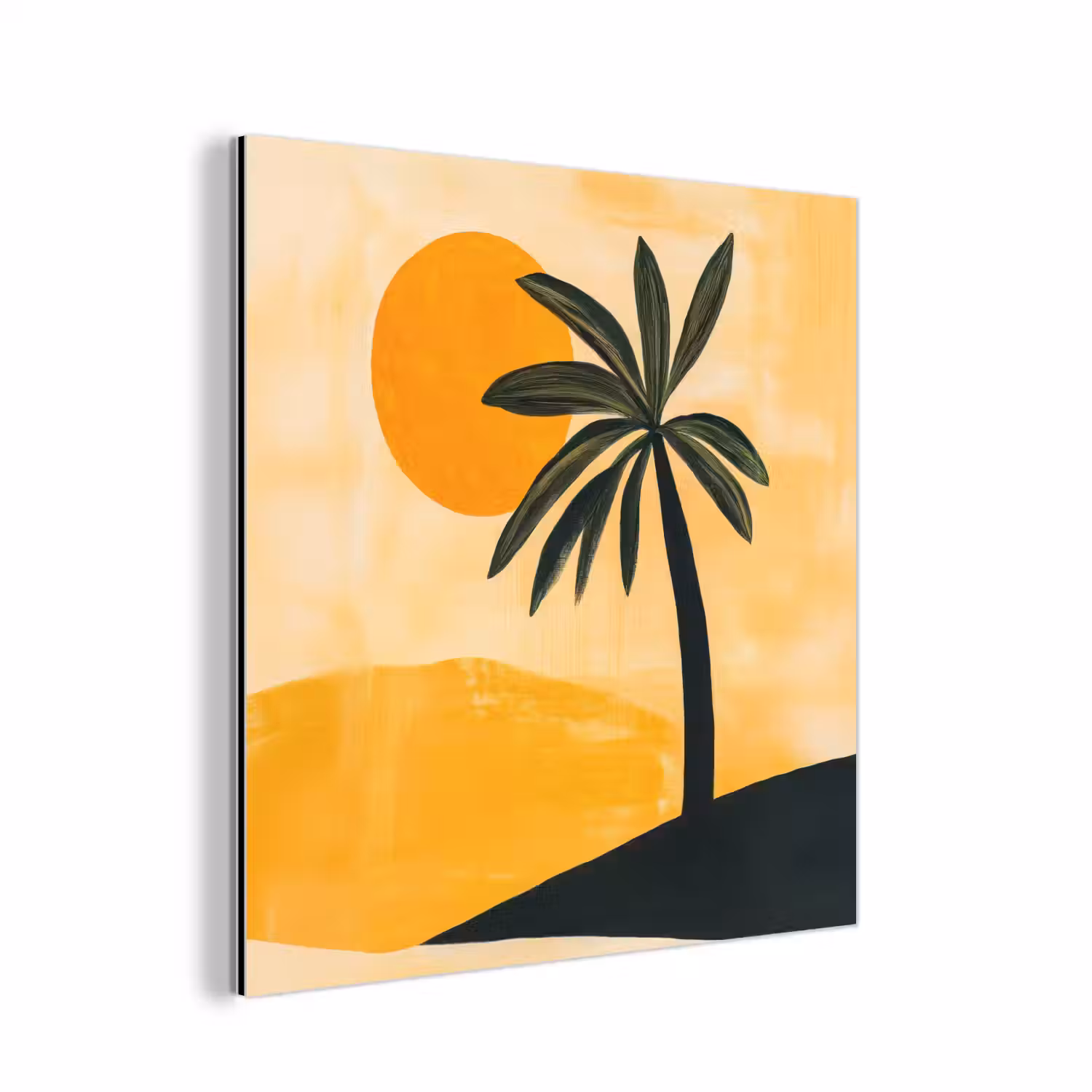 Illustratie - Palmboom - Zon - Heuvels aluminium wit klein -3d