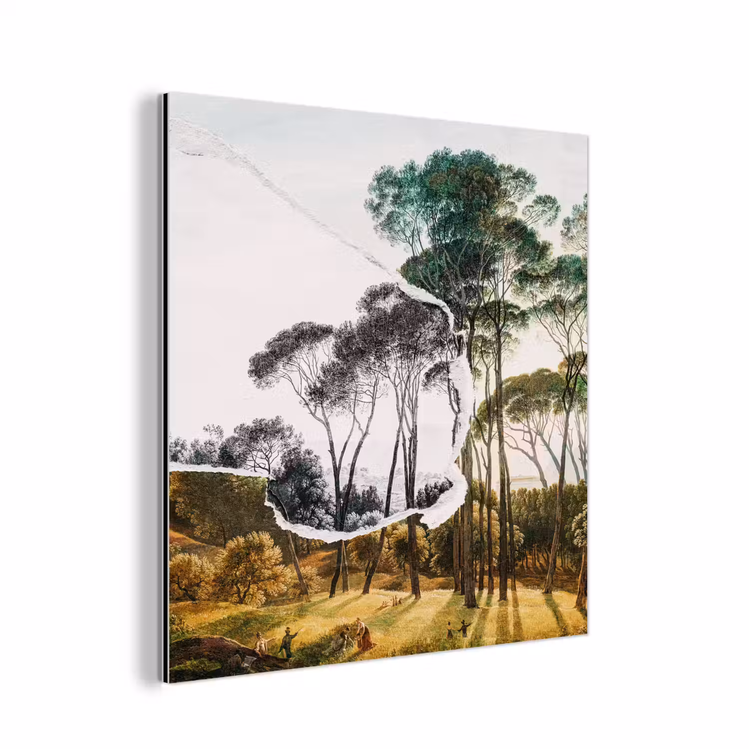 Italiaans landschap parasoldennen - Kunst - Hendrik Voogd - Schilderij - Zwart wit - Oude meesters aluminium wit klein -3d