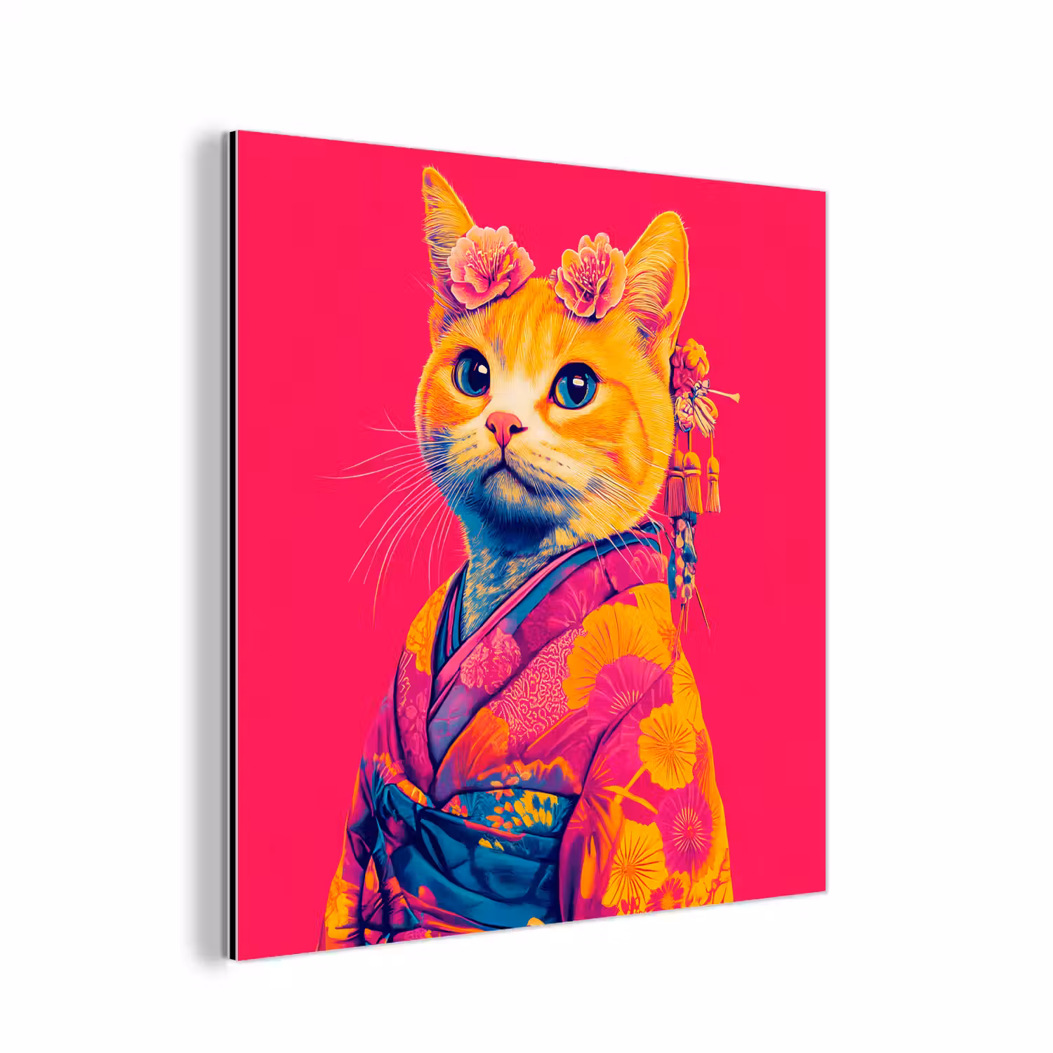 Kat - Kimono - Bloemen - Roze aluminium wit klein -3d