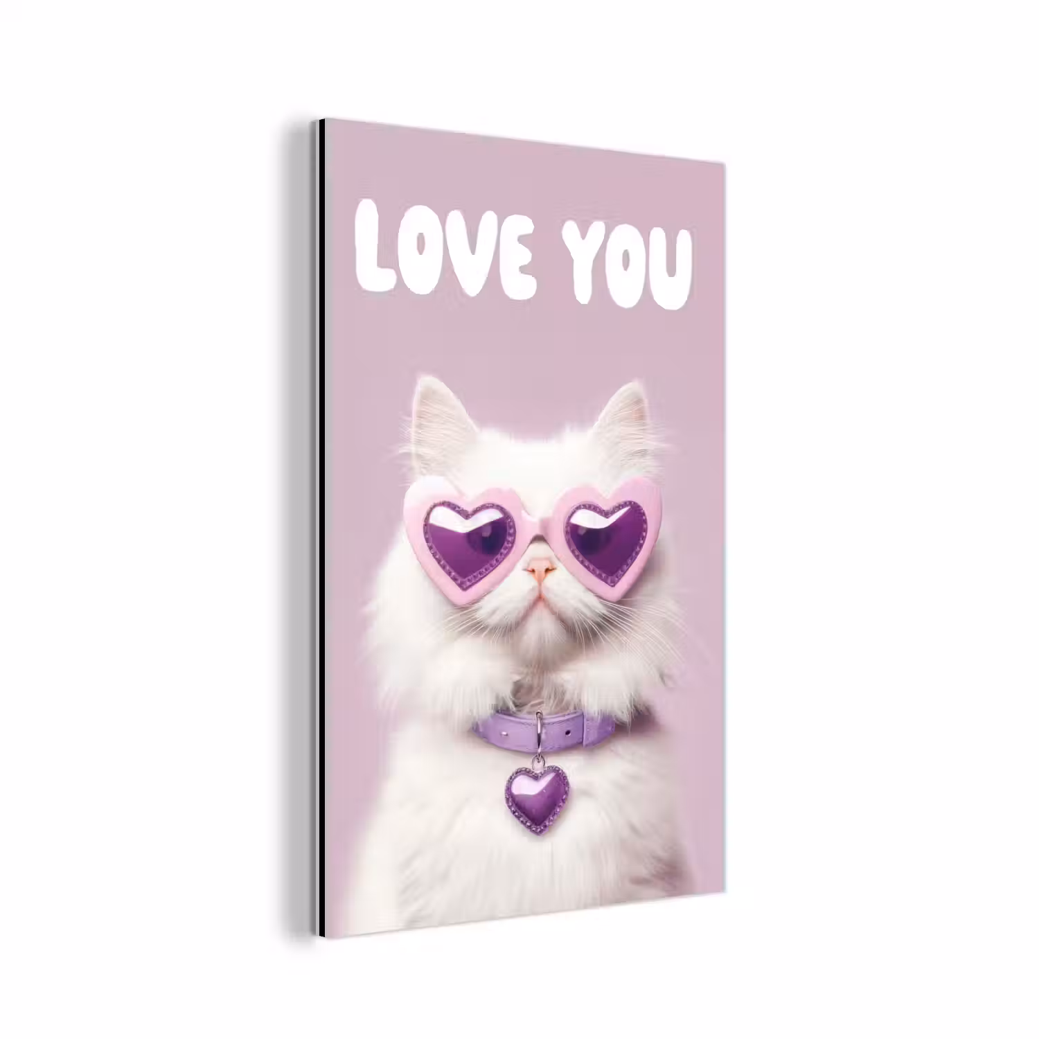 Kat - Love - Paars - Valentijn aluminium wit klein -3d