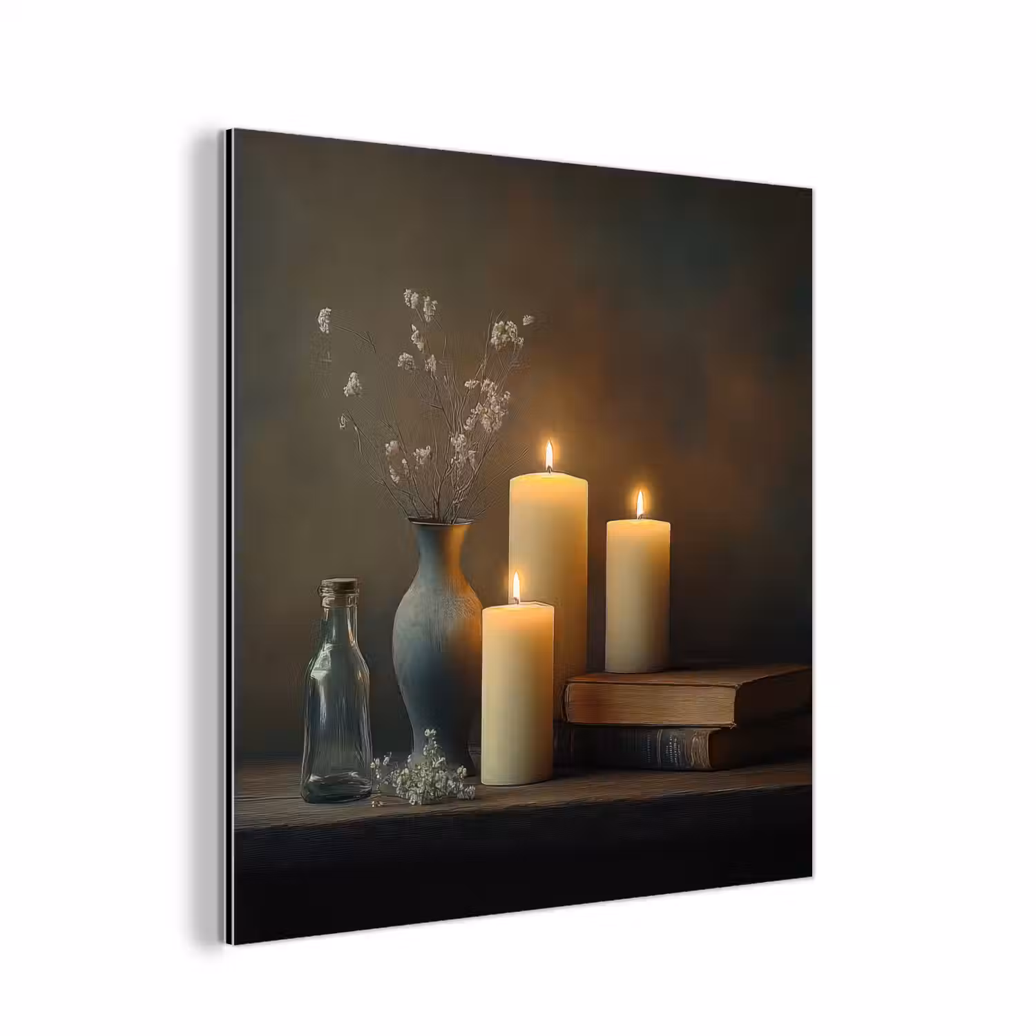 Kaarsen - Stilleven - Rustiek - Boeken aluminium wit klein -3d