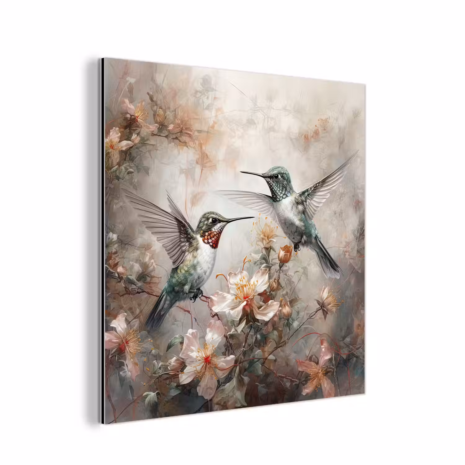 Kolibrie - Vogels - Bloemen - Planten aluminium wit klein -3d
