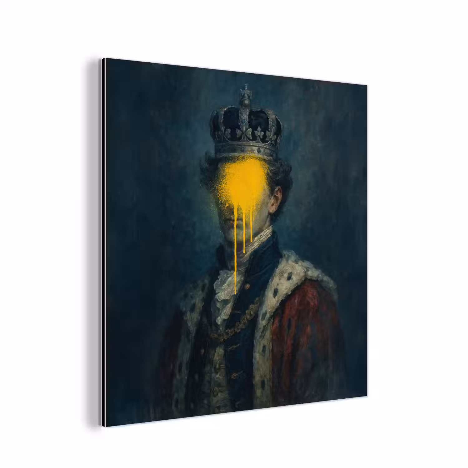 Koning - Portret - Druipende gele verf aluminium wit klein -3d