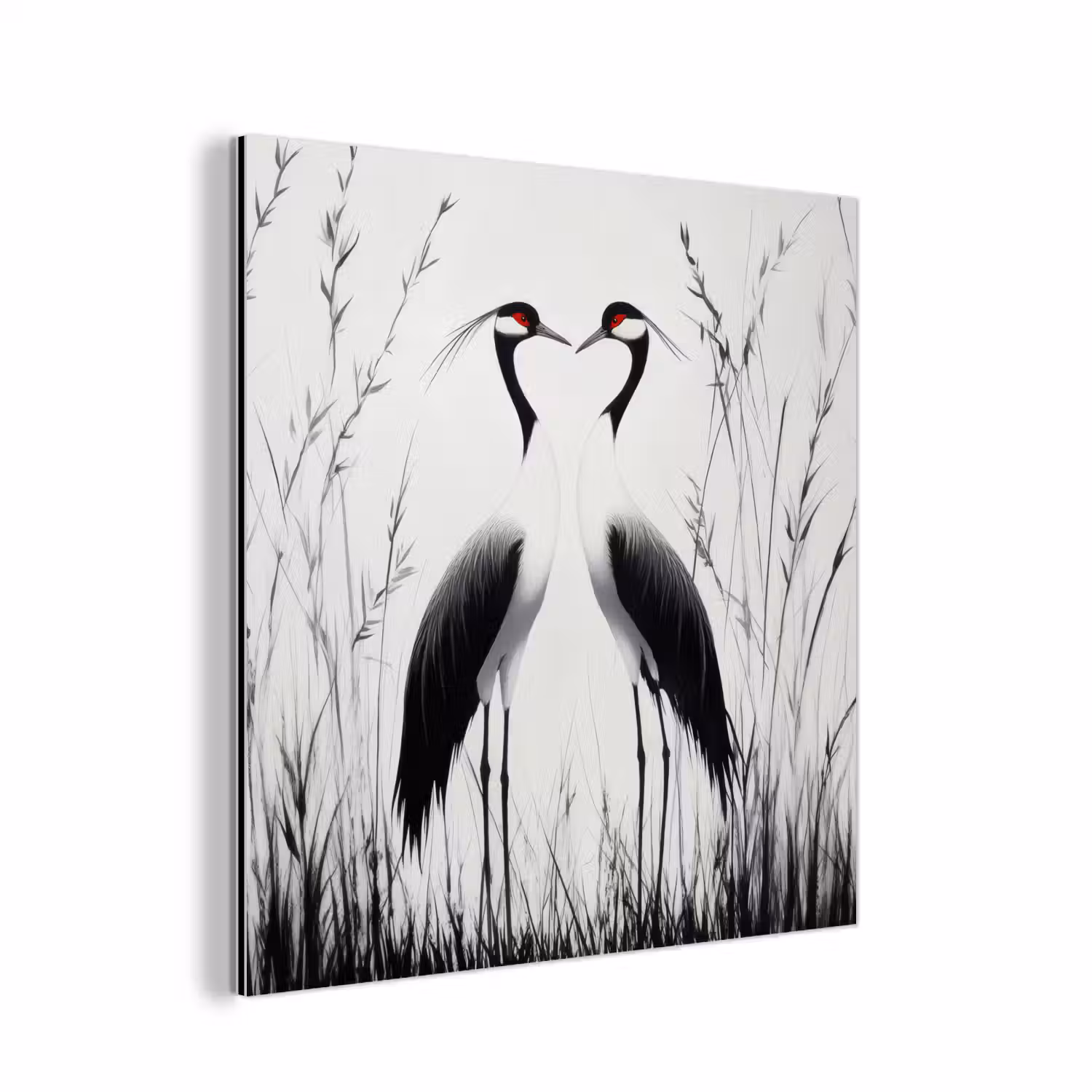 Kraanvogels - Gras - Hartvorm - Zwart aluminium wit klein -3d