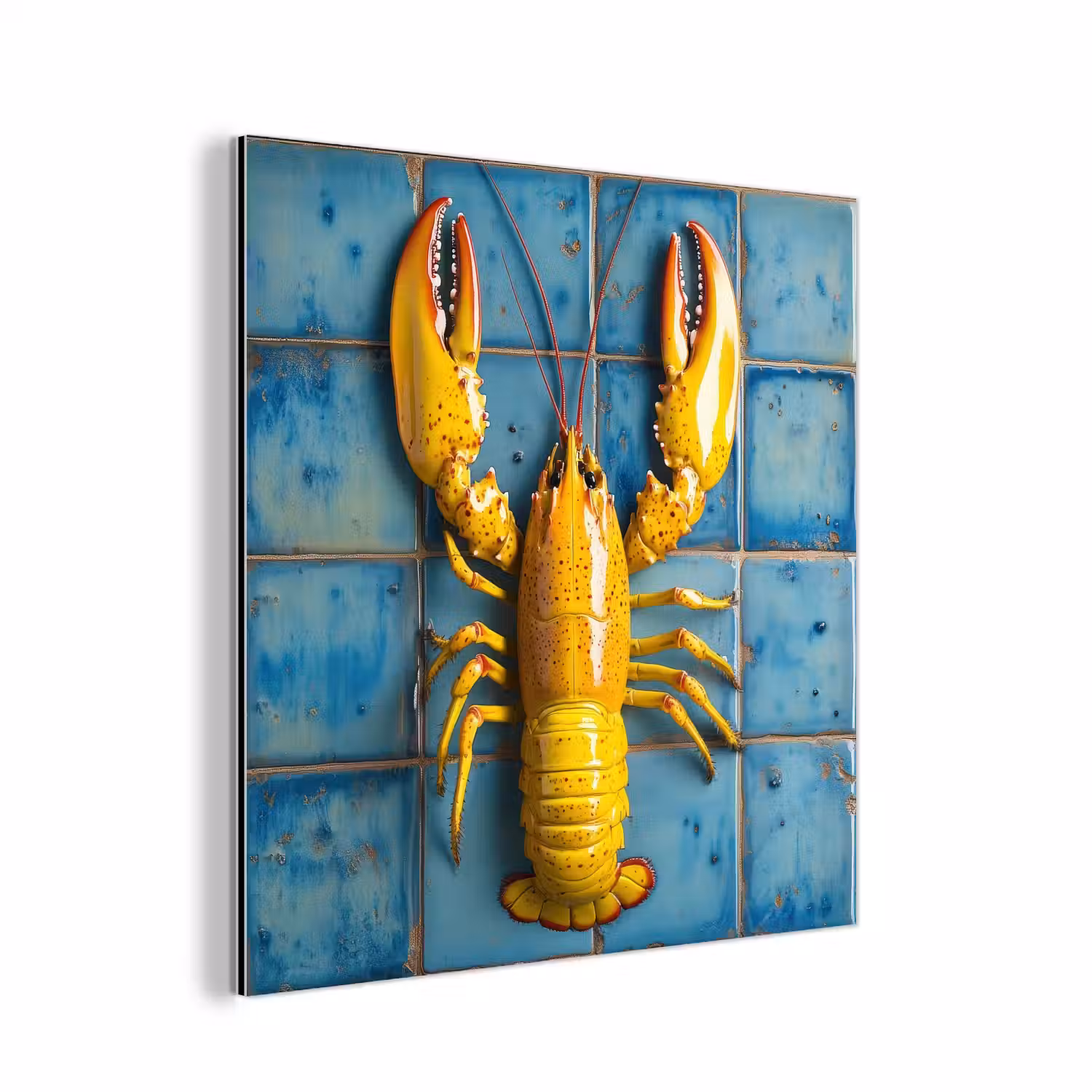 Kreeft - Geel - Blauw - Tegels aluminium wit klein -3d