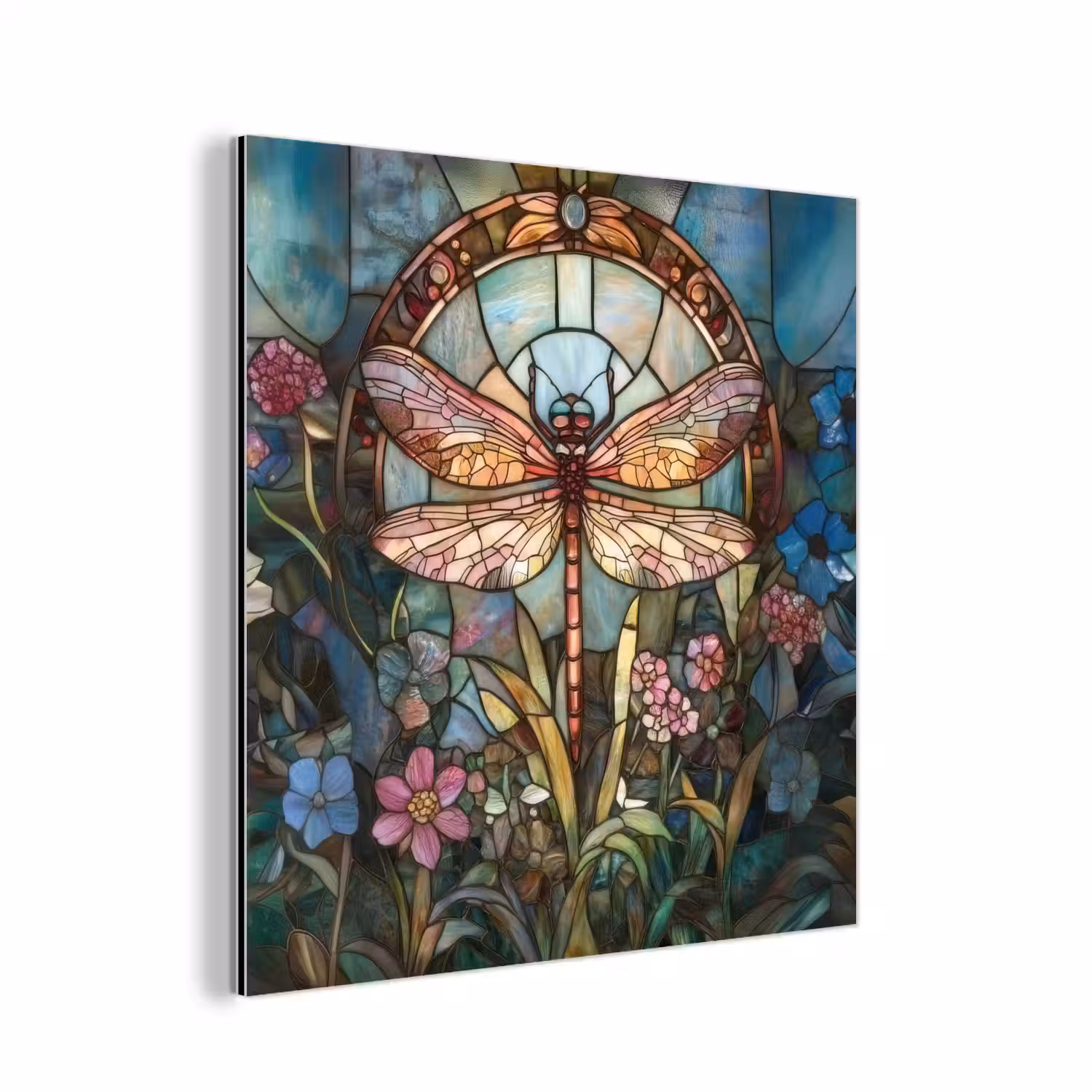 Libelle - Mozaïek - Bloemen - Kleurrijk aluminium wit klein -3d