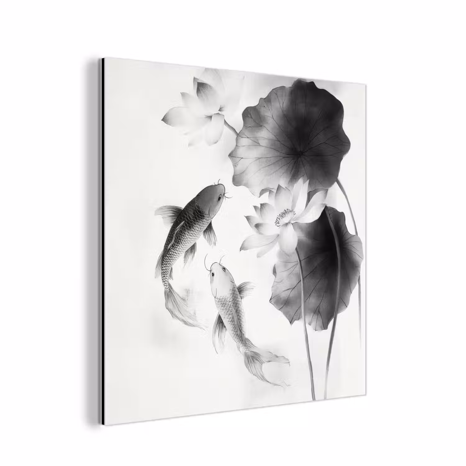 Lotusbloemen - Vissen - Bladeren - Zwart aluminium wit klein -3d