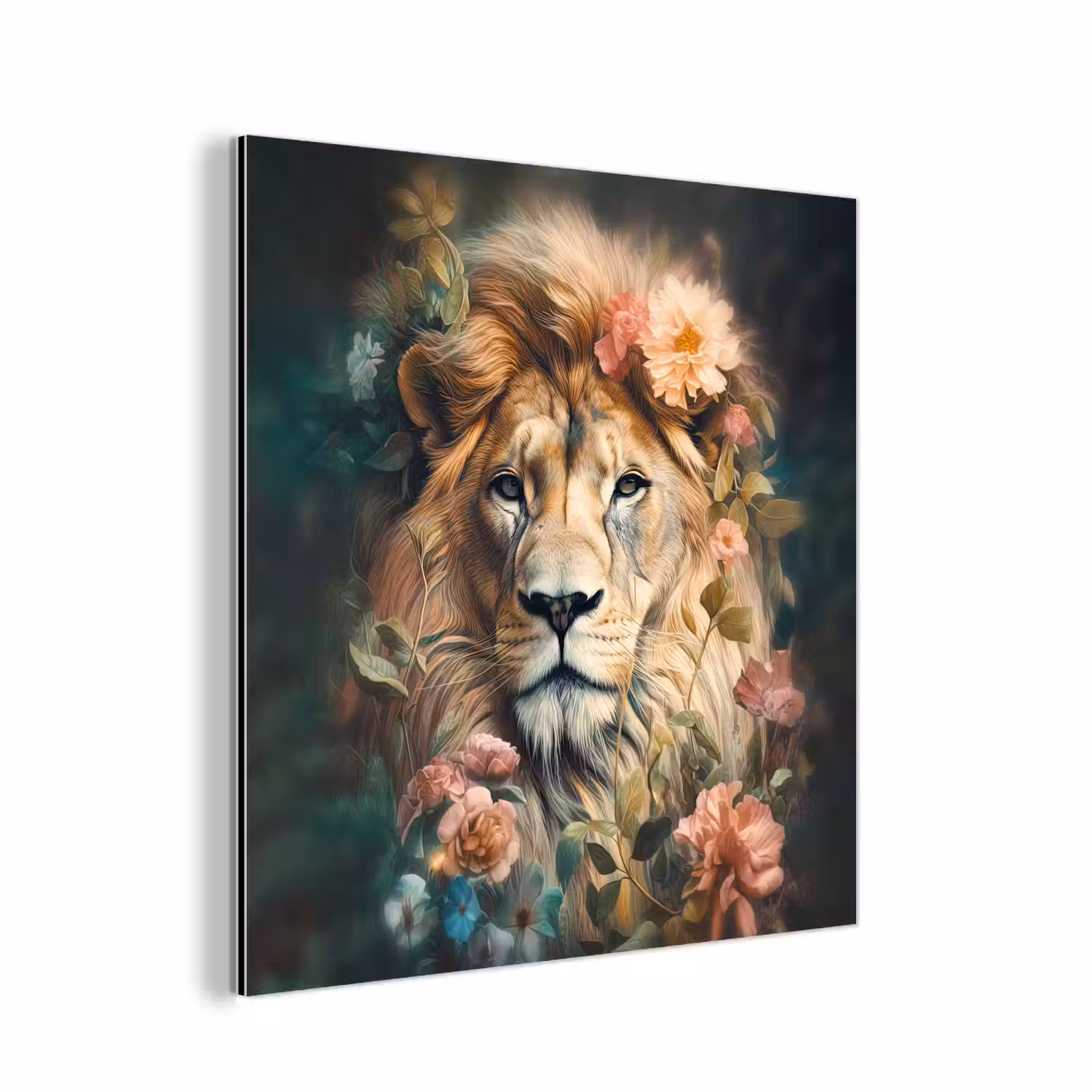 Leeuw - Leeuwenkop - Wilde dieren - Bloemen aluminium wit klein -3d