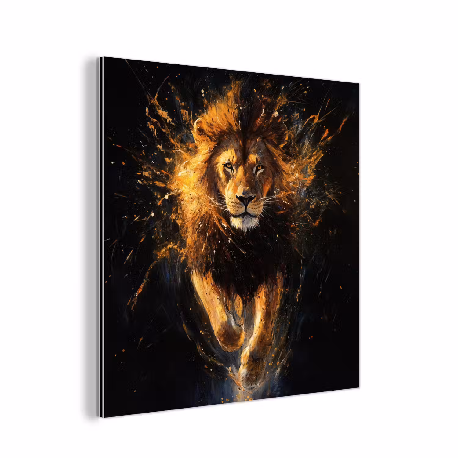 Leeuw - Zwart - Oranje - Verf aluminium wit klein -3d