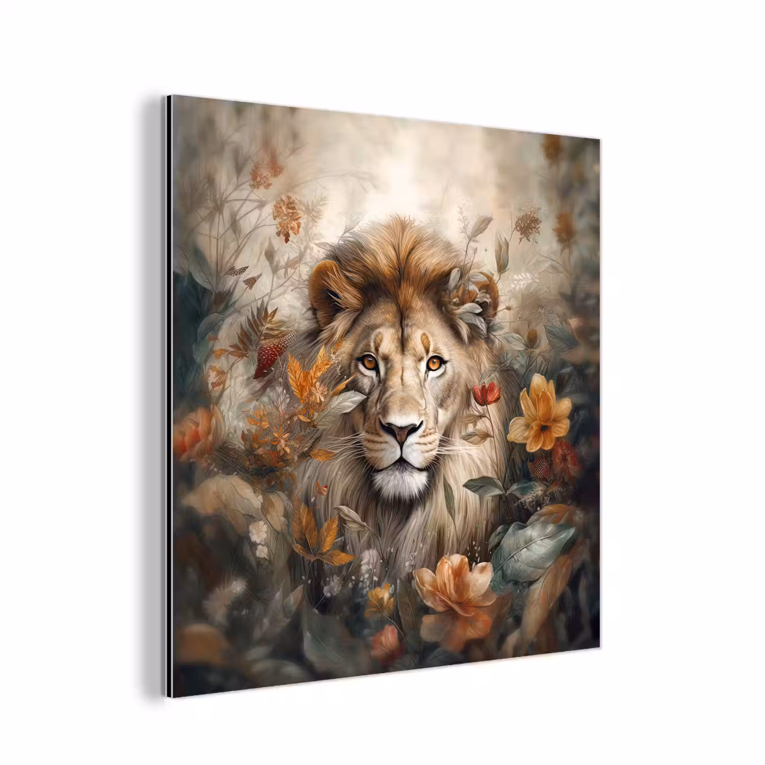 Leeuw - Wilde dieren - Planten - Natuur - Bloemen aluminium wit klein -3d