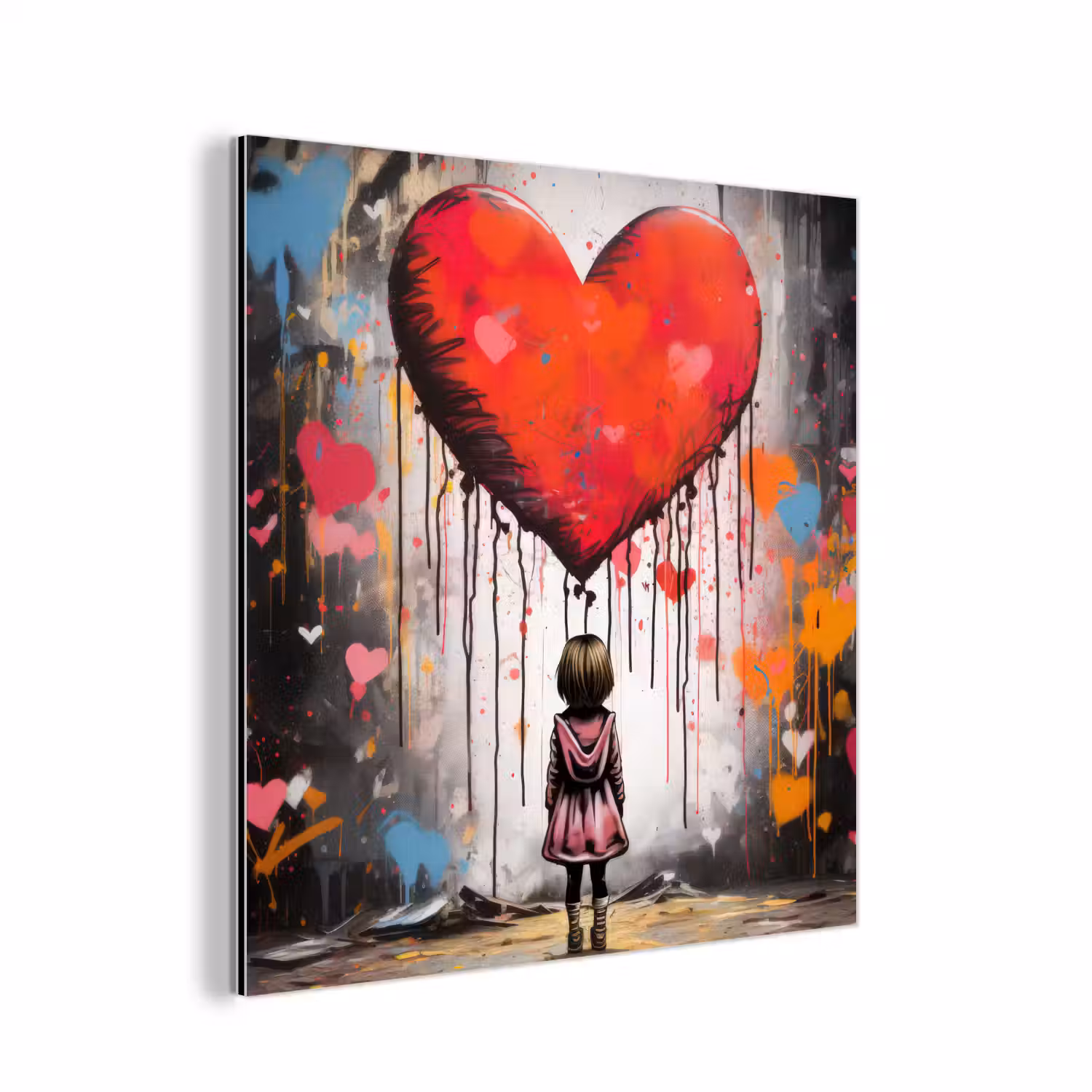 Meisje - Hart - Graffiti - Kunst - Kleuren - Rood aluminium wit klein -3d
