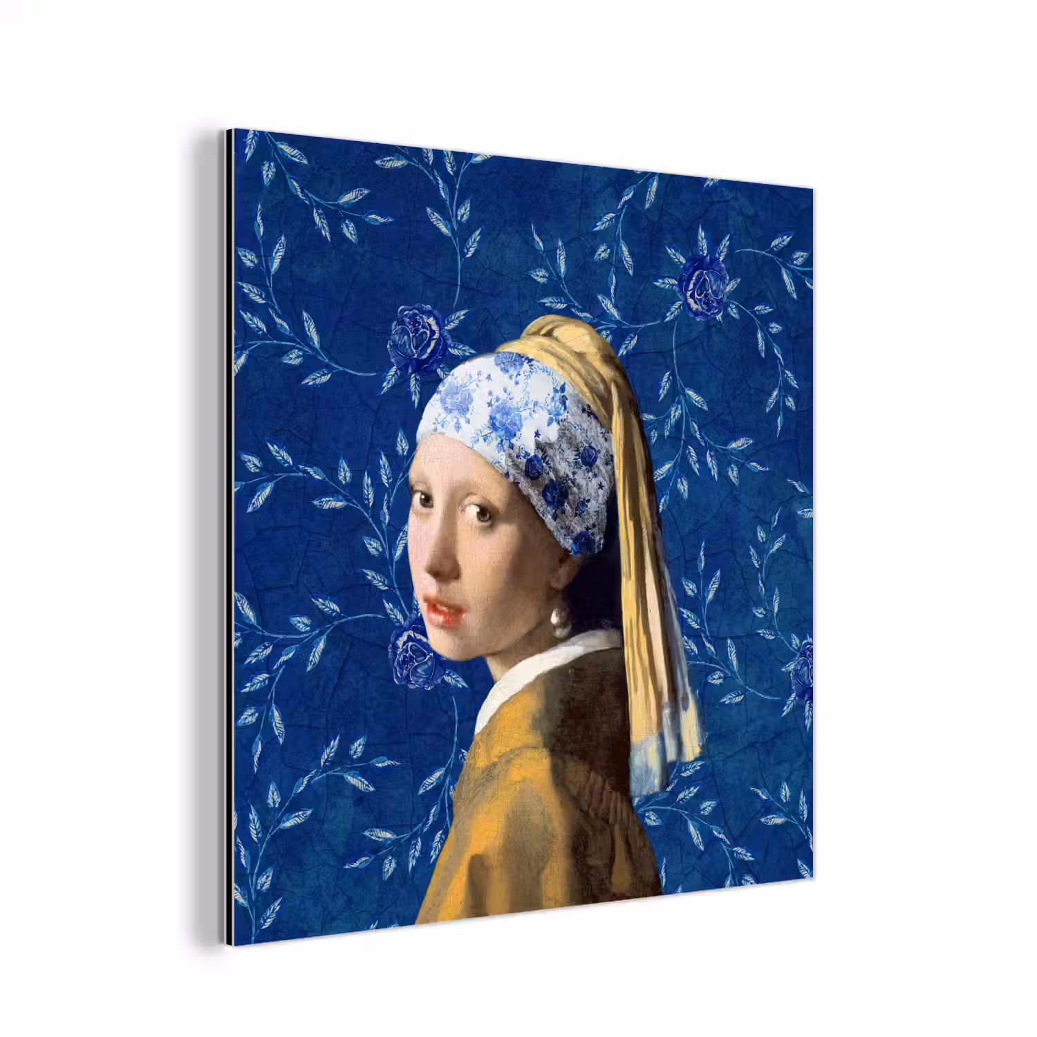 Meisje met de parel - Delfts blauw - Vermeer - Bloemen - Schilderij - Oude meesters aluminium wit klein -3d