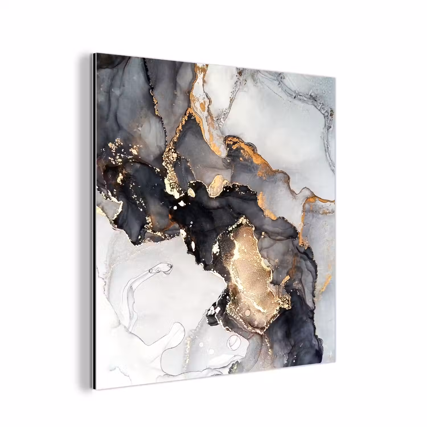 Marmer - Goud - Abstract - Zwart Wit - Luxe aluminium wit klein -3d